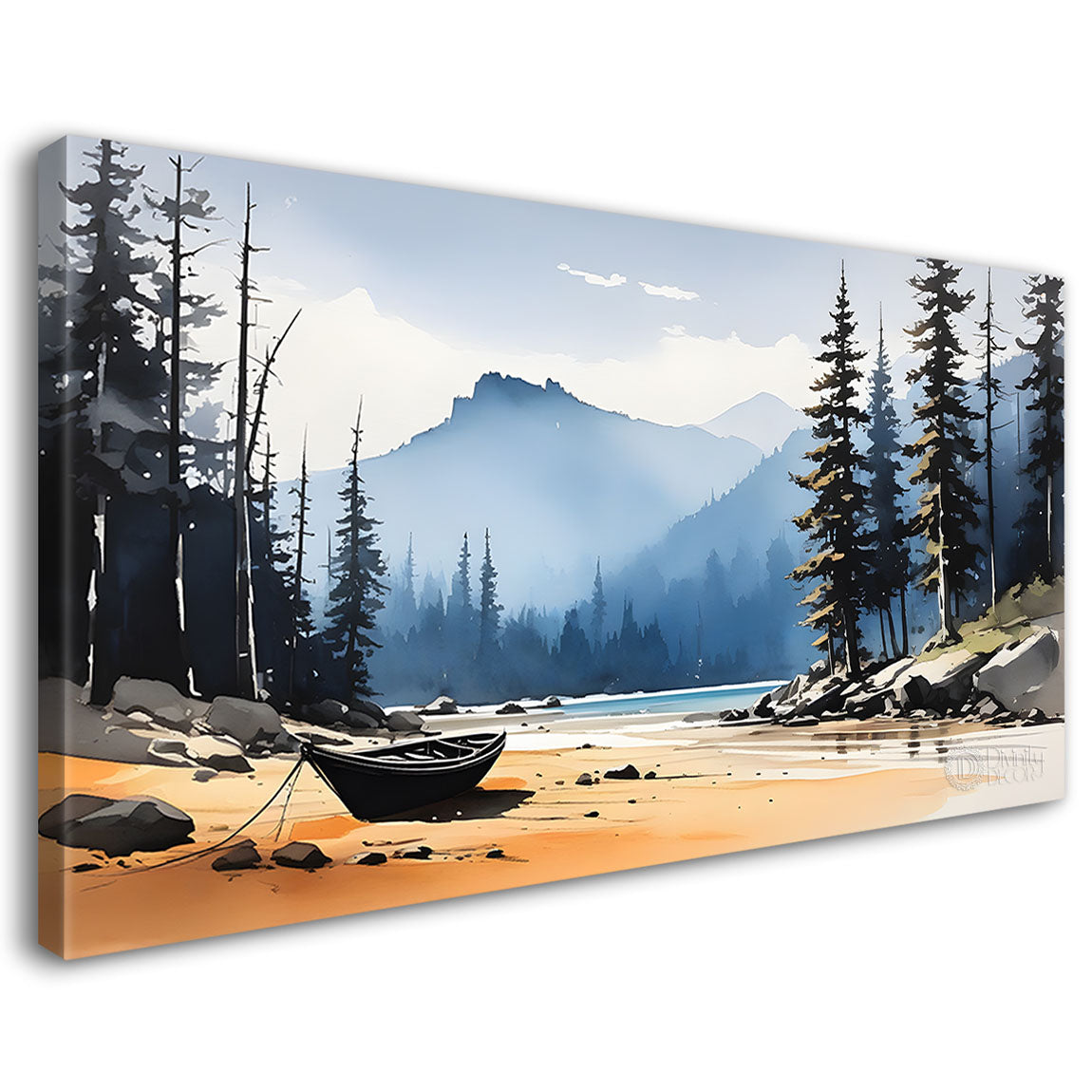 Mountains with trees water color painting Canvas Painting - Nature Art -229