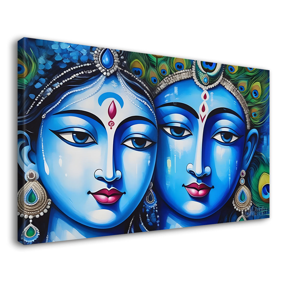 Blue face Krishna and Radha textured painting Canvas Painting - Design - Krishna-22
