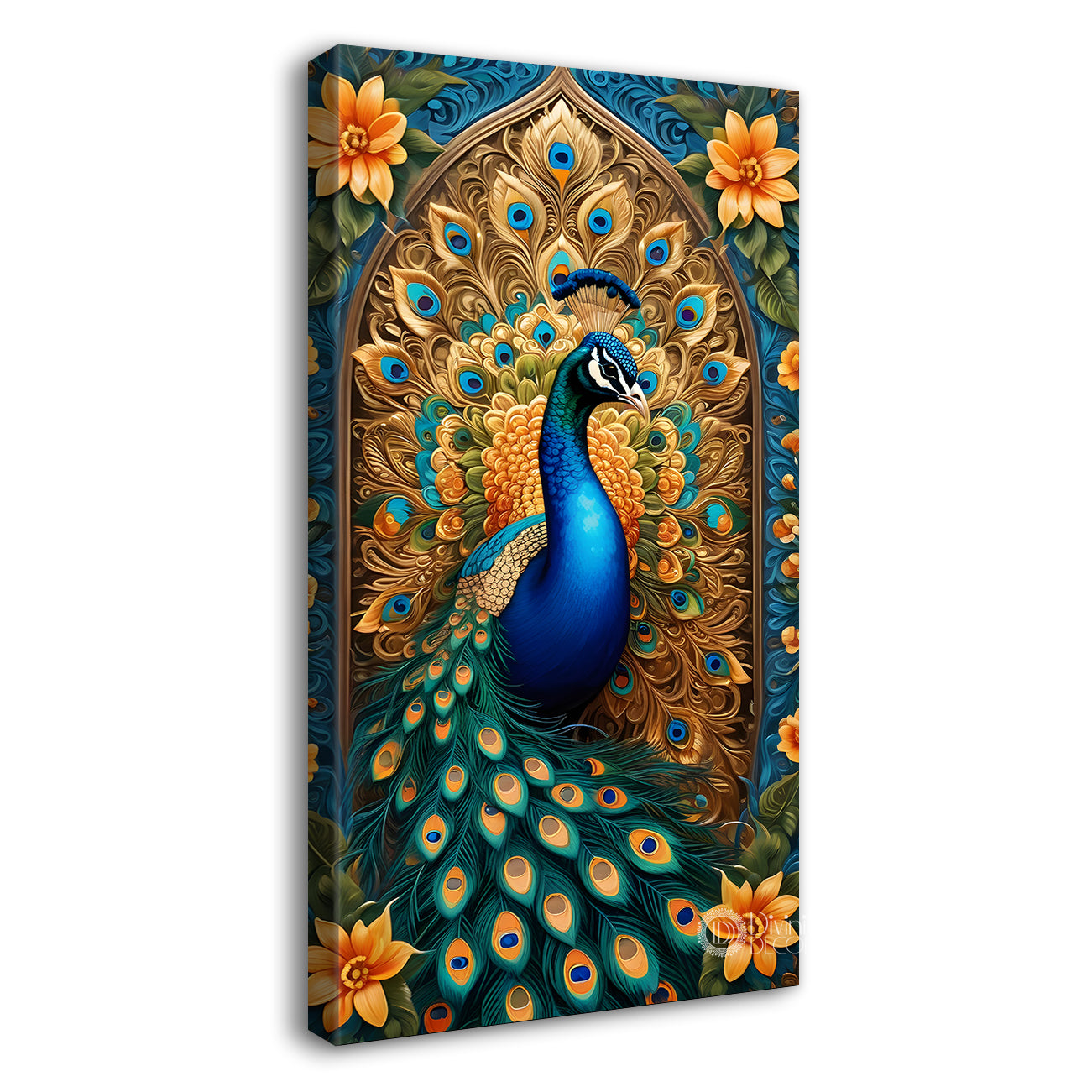 Peacock in bright colours with flowers modern art  - Design - Peacock-V-22