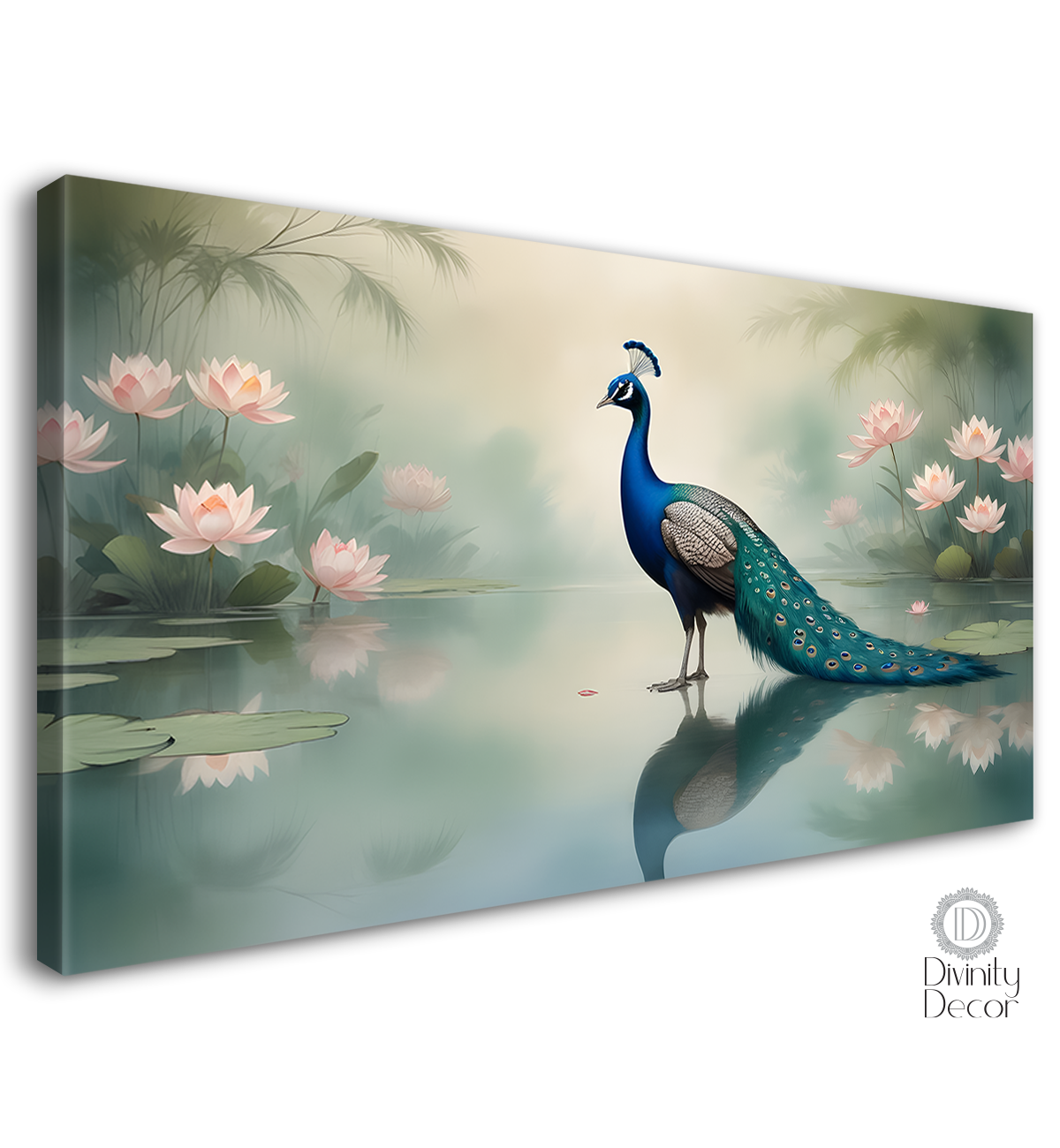 Peacock with lotus in fog textured art.- Design - Animal -22
