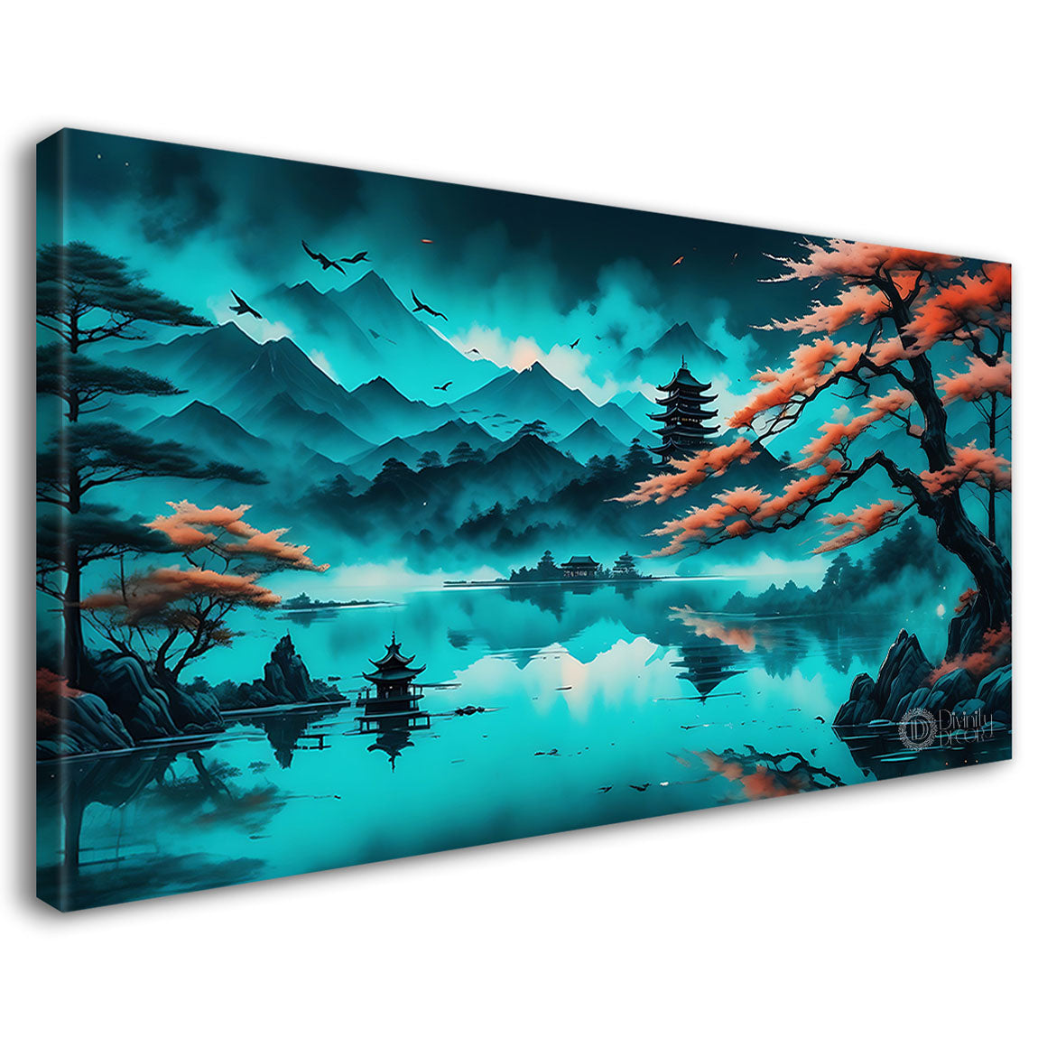 Orange tree with aqua green background textured natural scenery art Canvas Painting - Nature Art -22