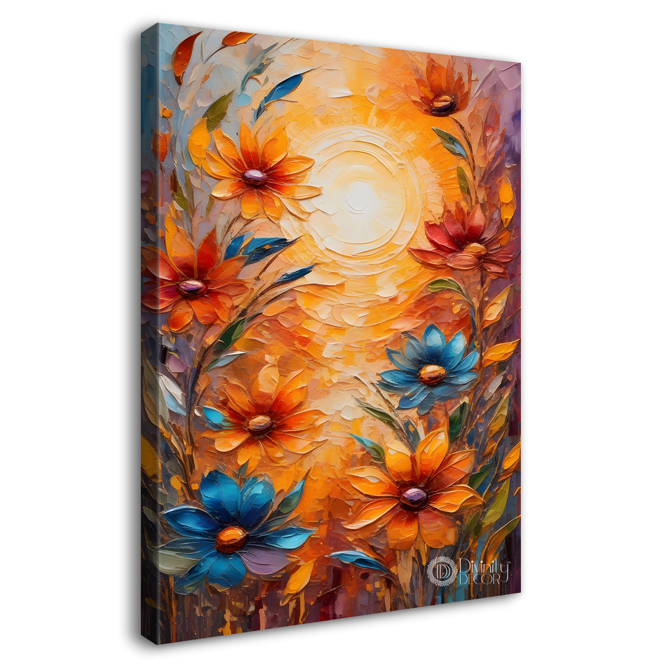 Orange flowers with sunrise textured painting - Flower-V-22