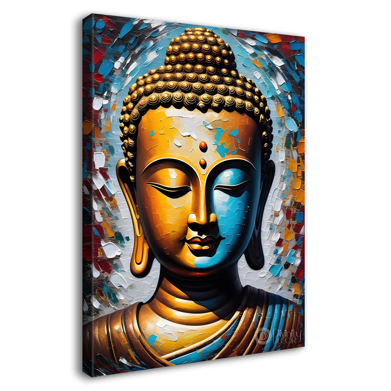 Golden buddha with colourful background textured painting - Buddha-V-22