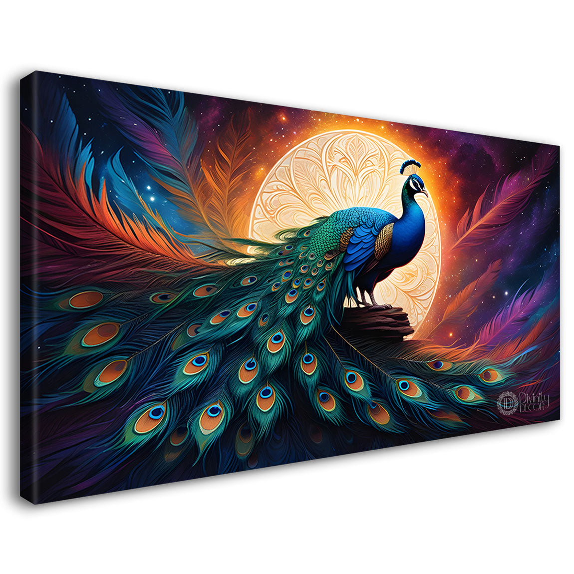 Peacock with sunrise modern art Canvas Painting - Design - Peacock-23