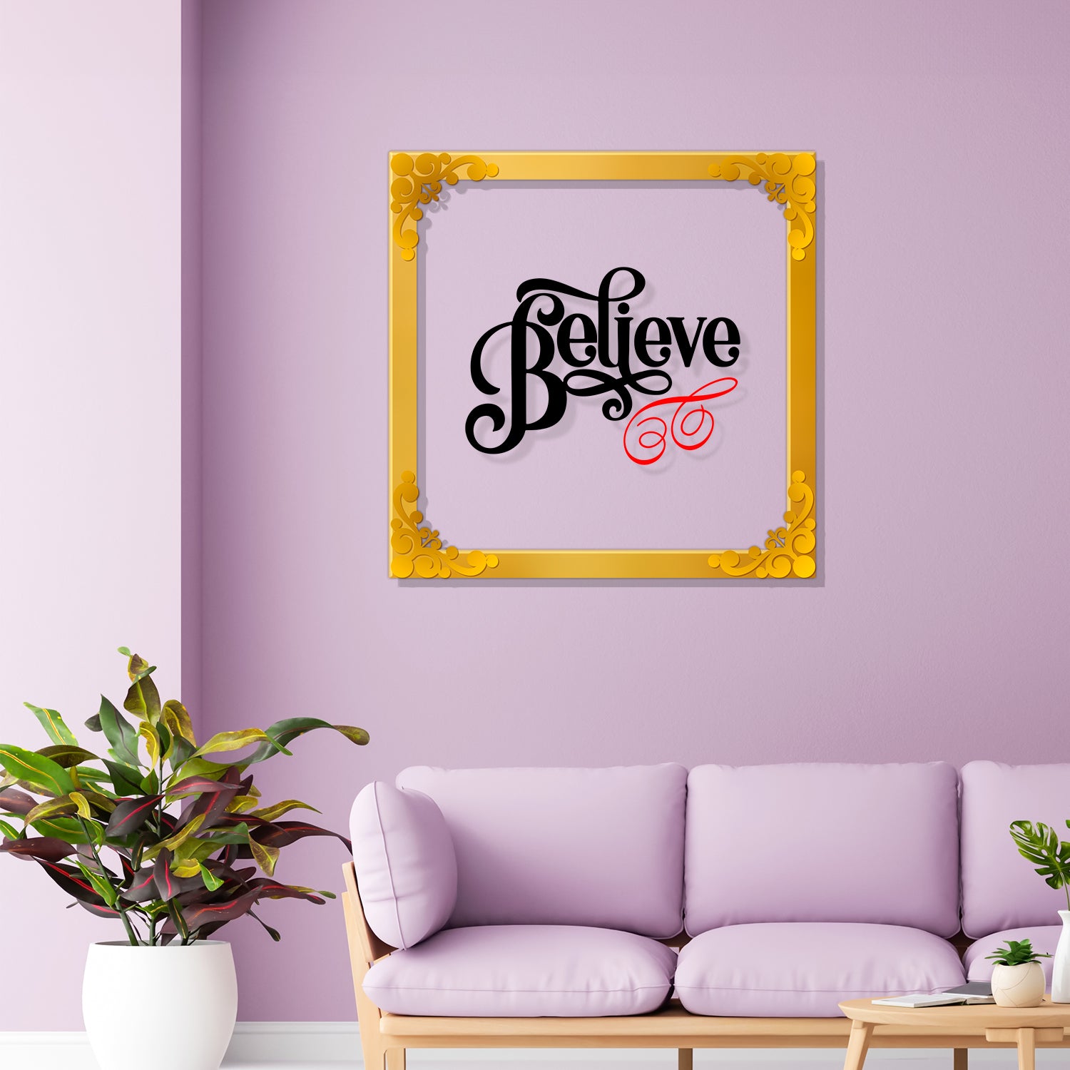 Believe Golden Plaque for Gifting, Wall Décor Clear UV print with Golden Border-230