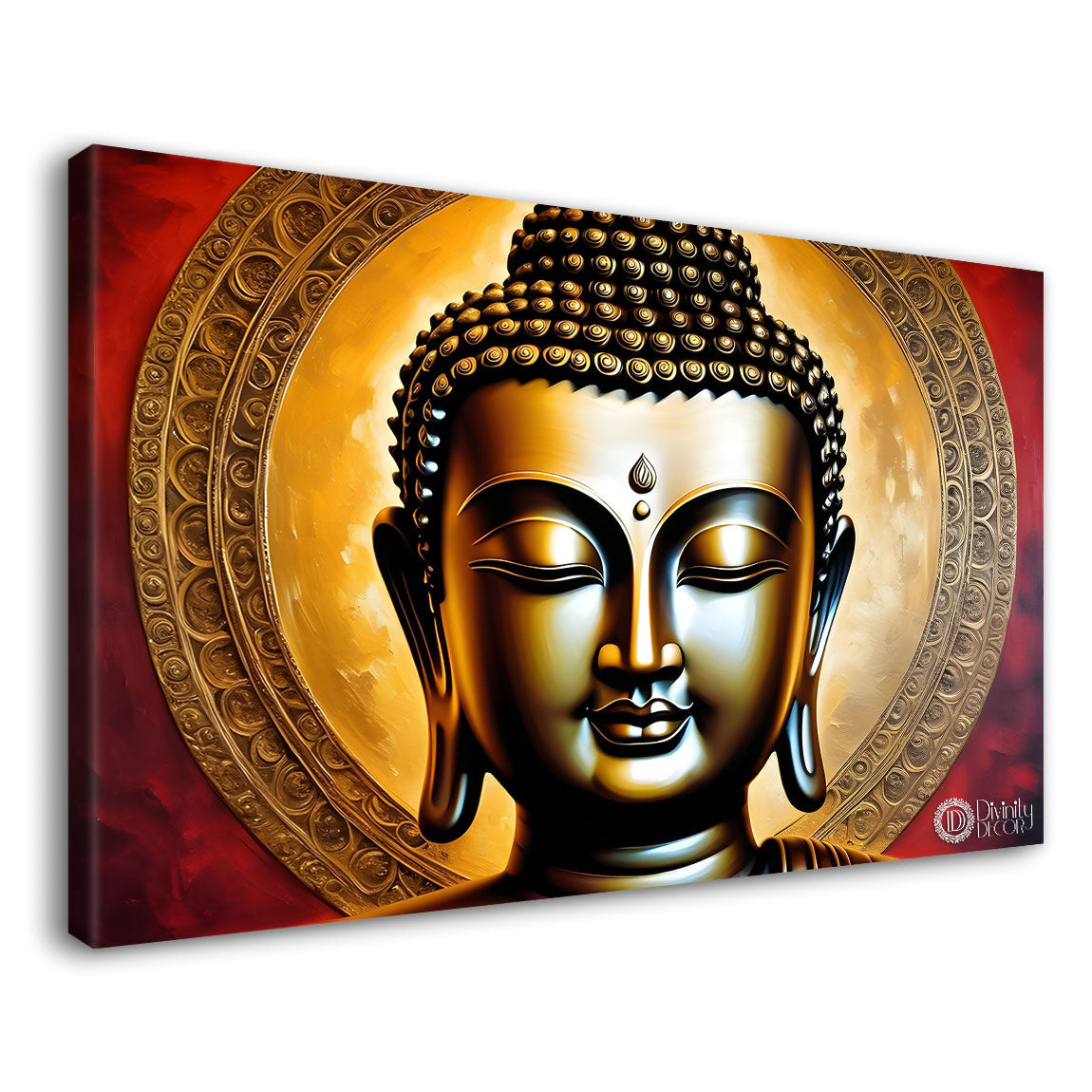 Golden buddha with red textured background painting Canvas Wall Painting - Buddha-232