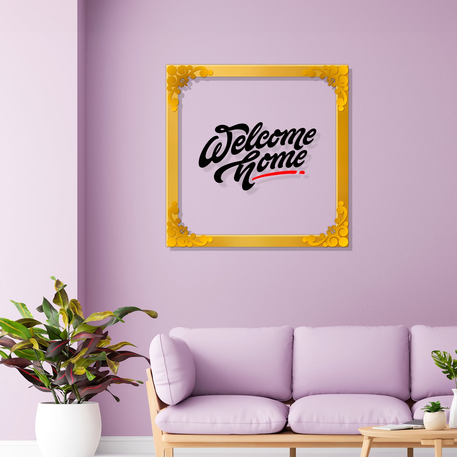 Welcome home Golden Plaque for Gifting, Wall Décor Clear UV print with Golden Border-232