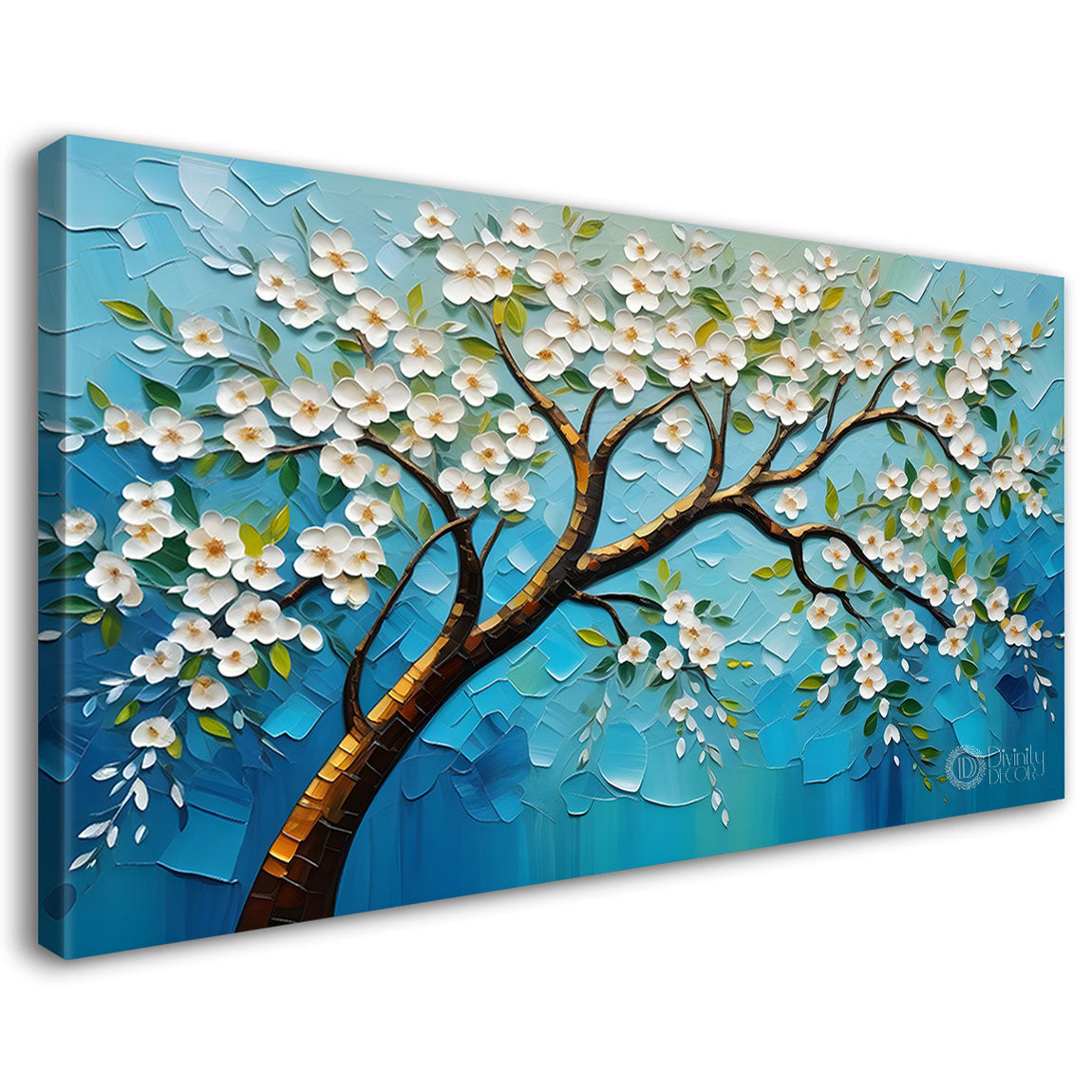 White flower tree in textured background oil painting- Design - Tree-232