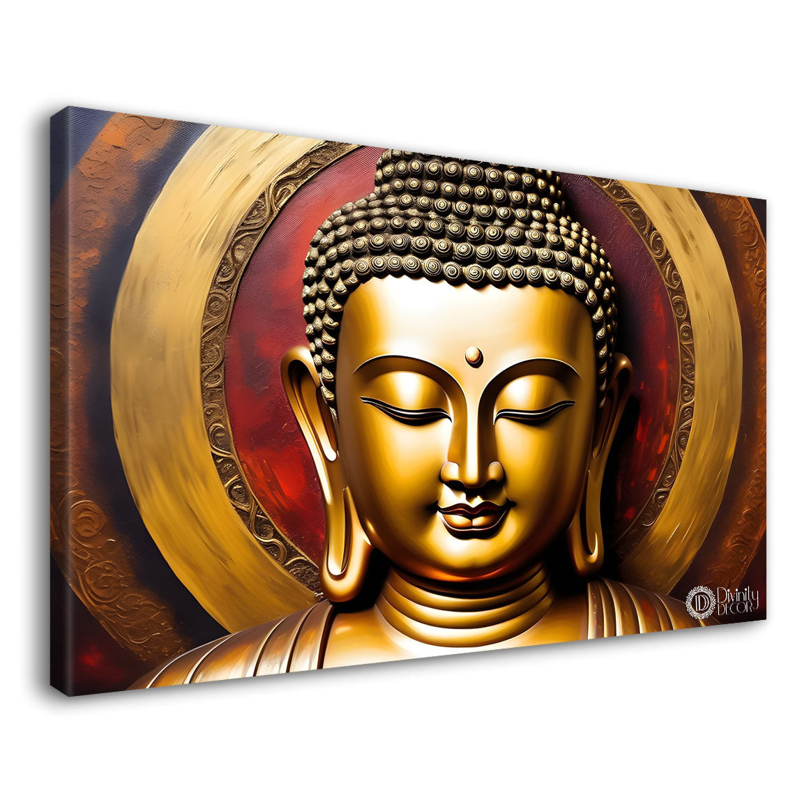 Golden buddha with red textured background painting Canvas Wall Painting - Buddha-233