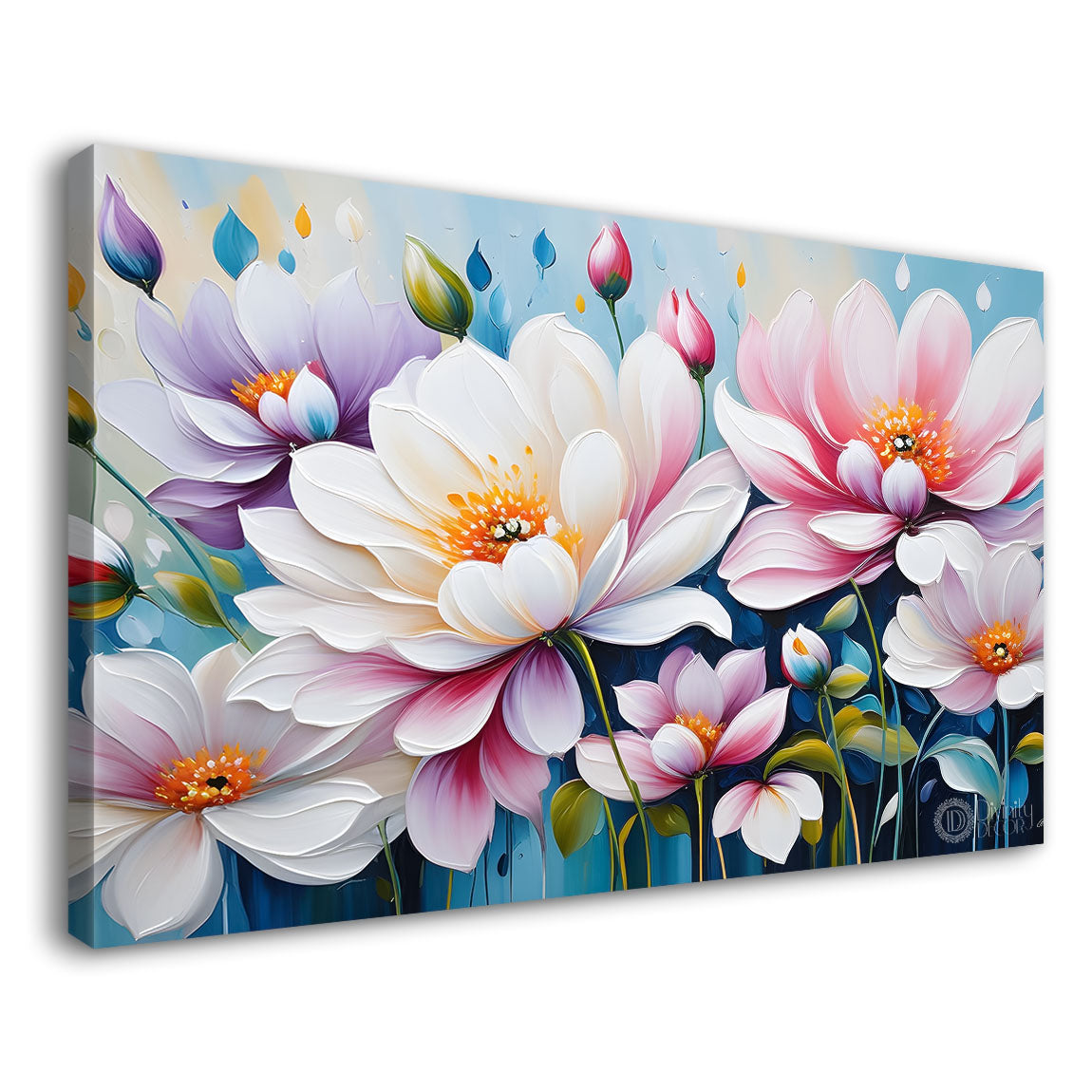 White flowers in blue background- Design - Flower-233