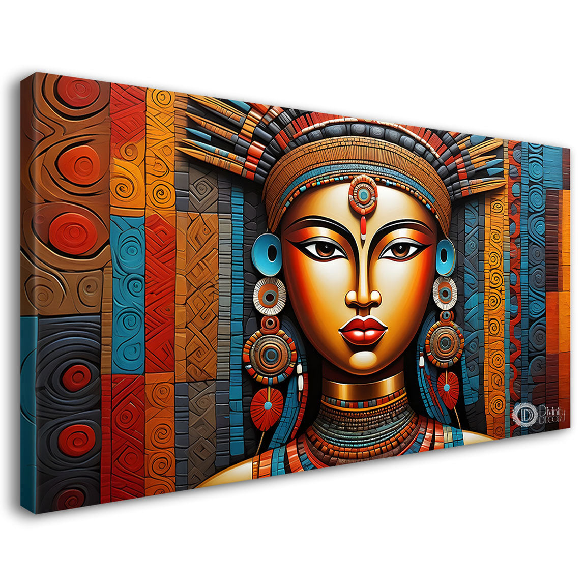 Tribal lady face in colorful background art Canvas Painting - Design - Modern-L-233
