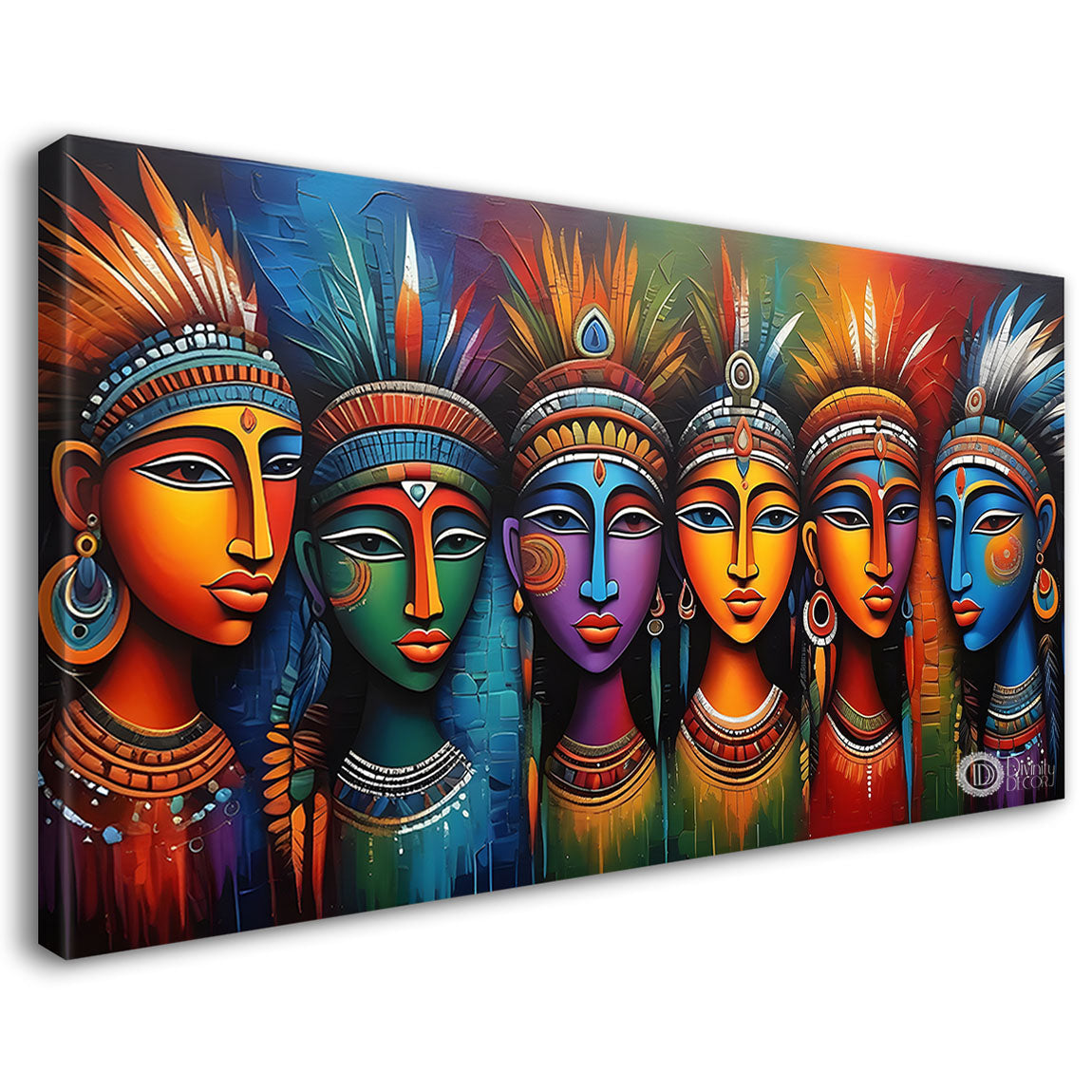Multiple tribal men textured modern art Canvas Painting - Design - Modern-L-234