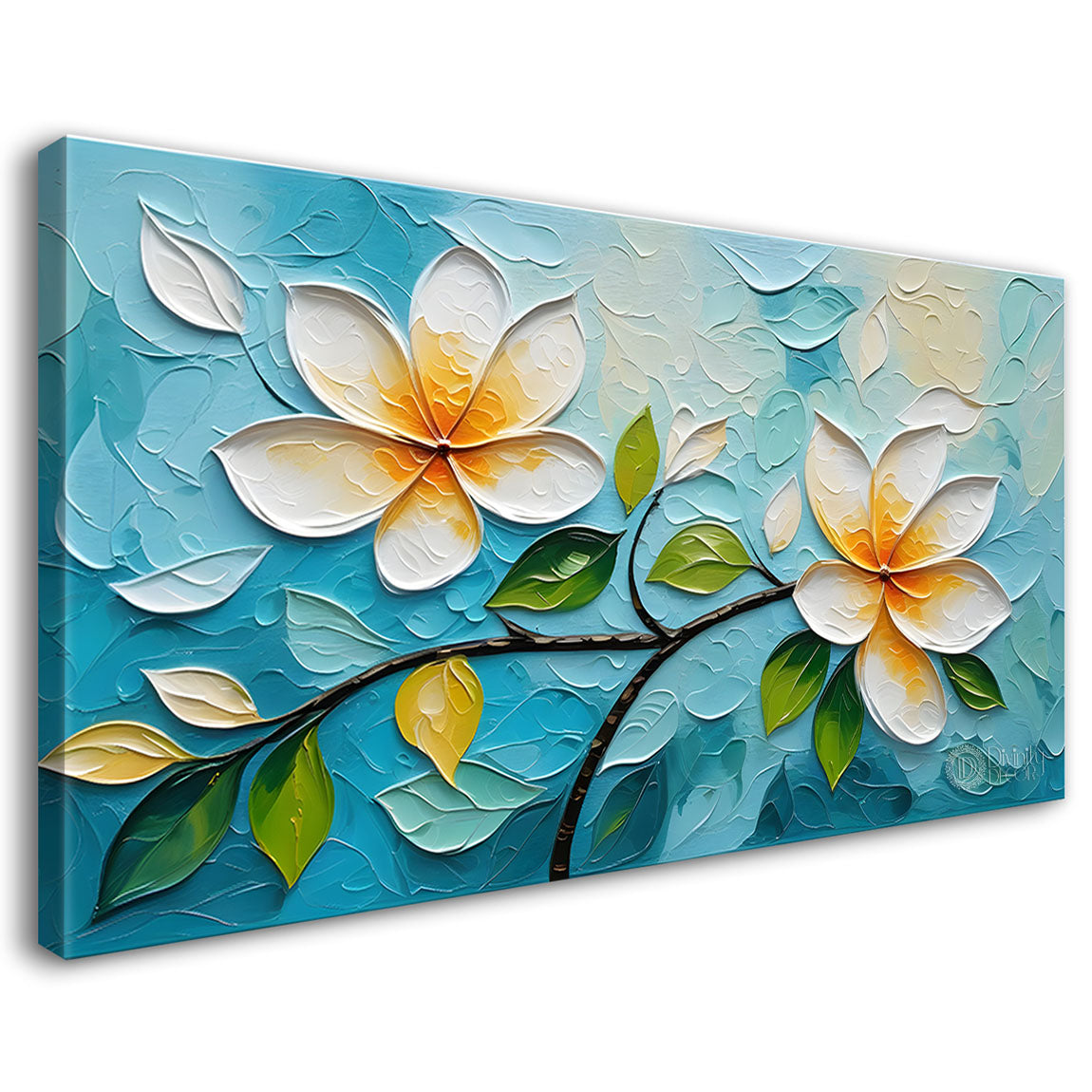 White flower tree in textured background oil painting- Design - Tree-234