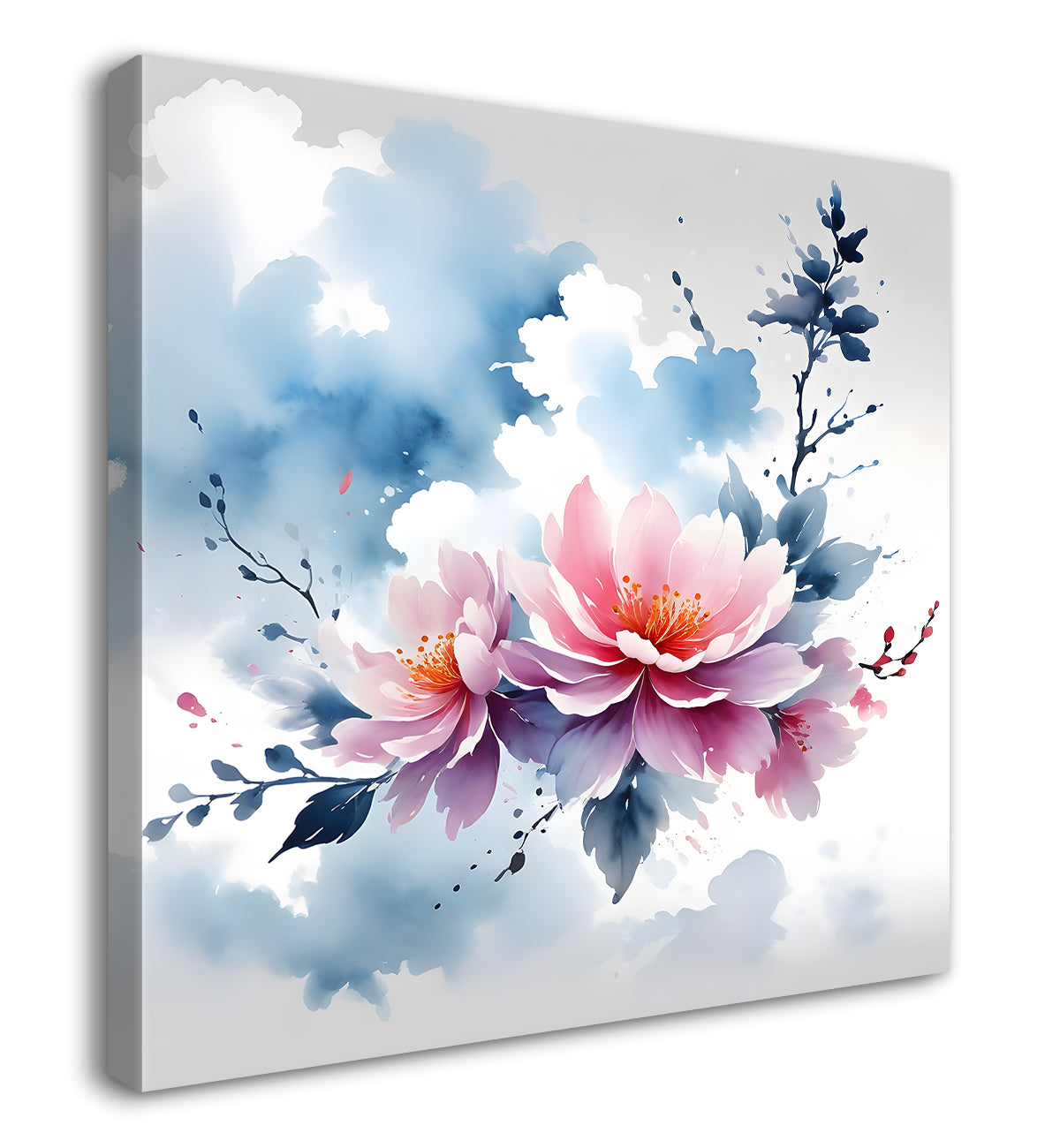 Pink flowers in water colour painting - Flower-S-234