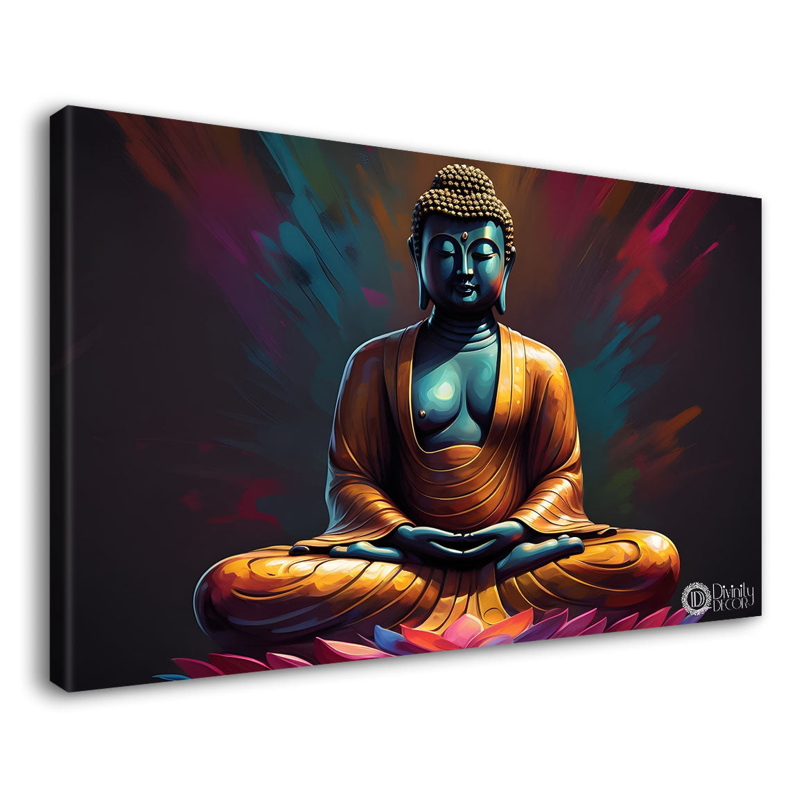 Golden buddha with red and dark textured background painting Canvas Wall Painting - Buddha-235