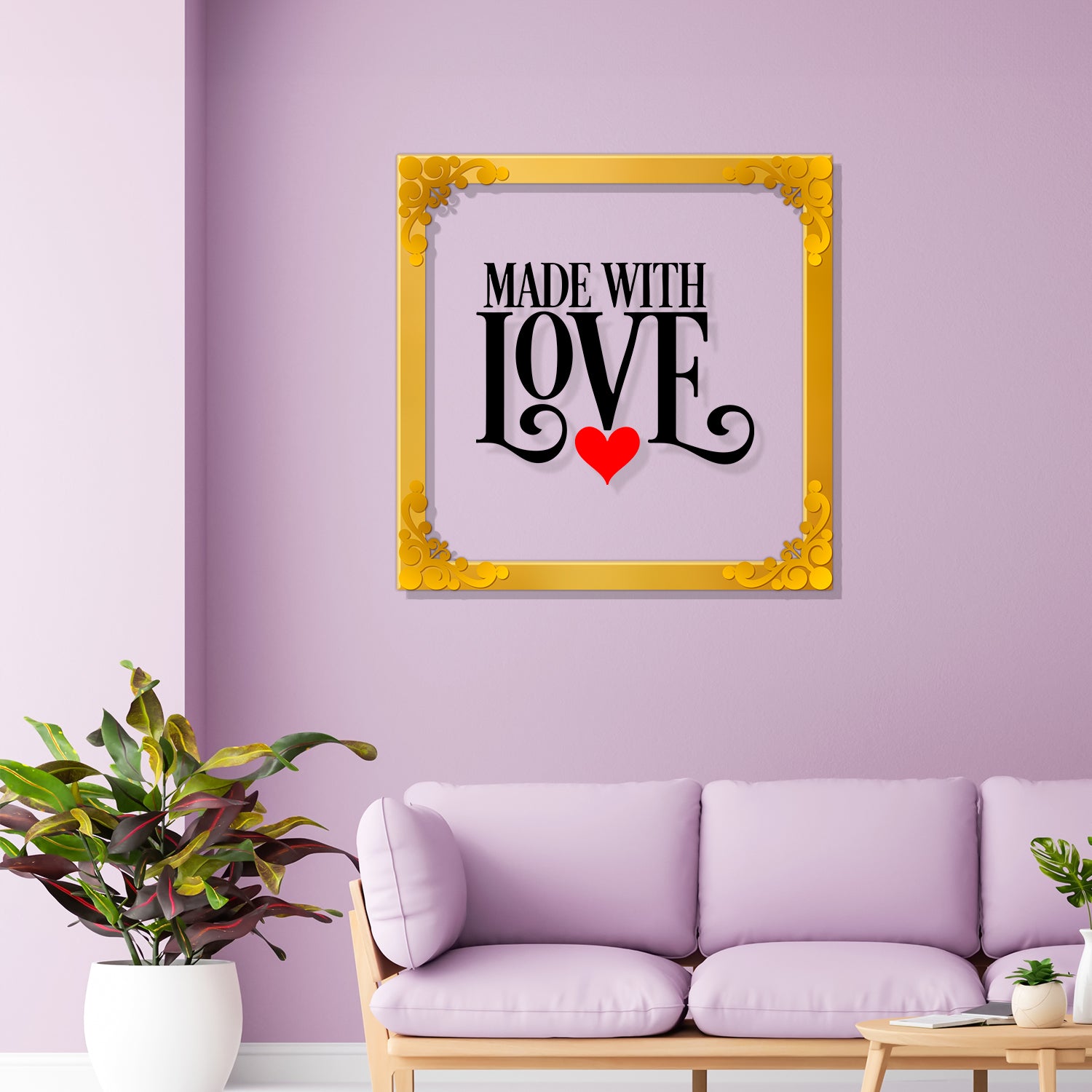 Made with love Golden Plaque for Gifting, Wall Décor Clear UV print with Golden Border-235