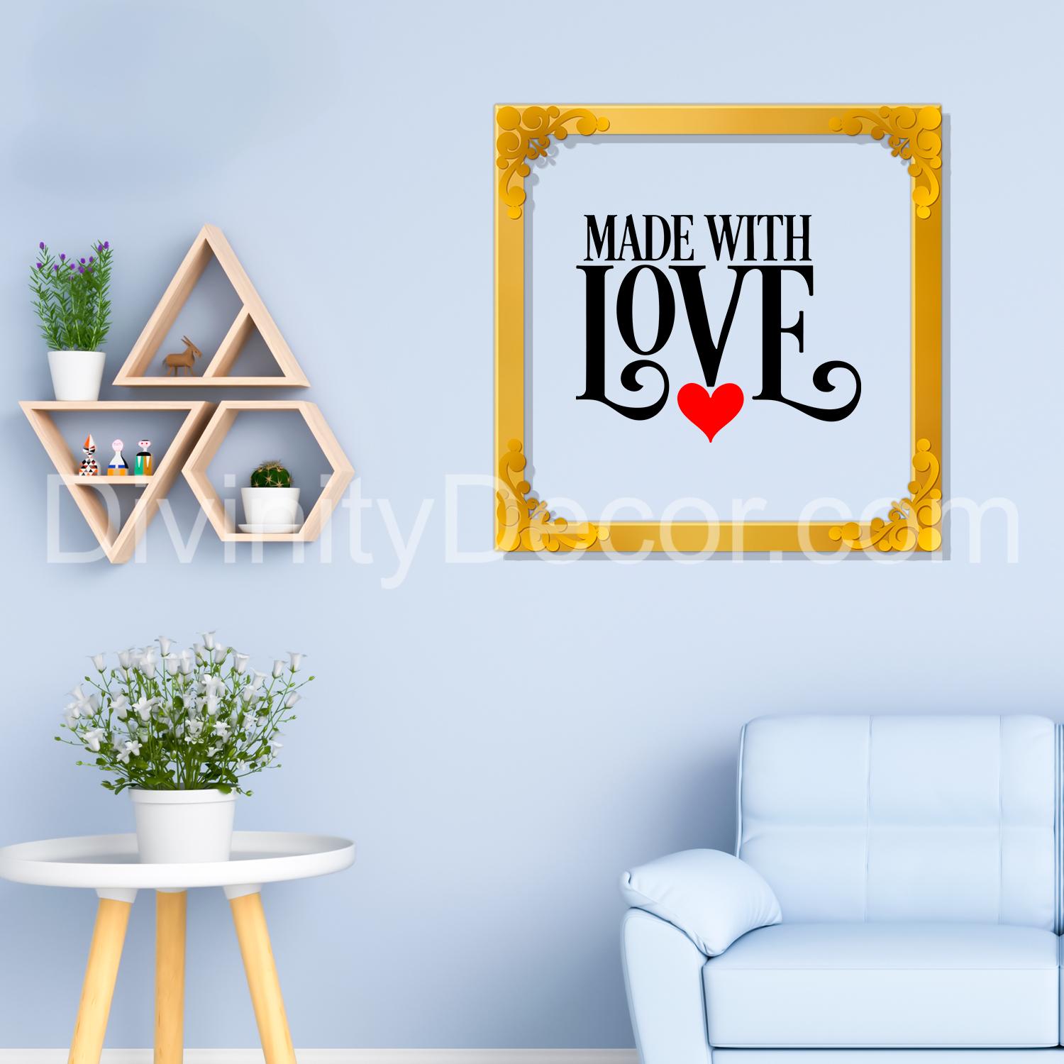 Made with love Golden Plaque for Gifting, Wall Décor Clear UV print with Golden Border-235