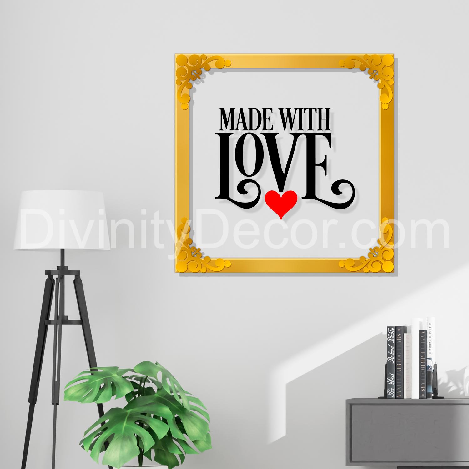 Made with love Golden Plaque for Gifting, Wall Décor Clear UV print with Golden Border-235