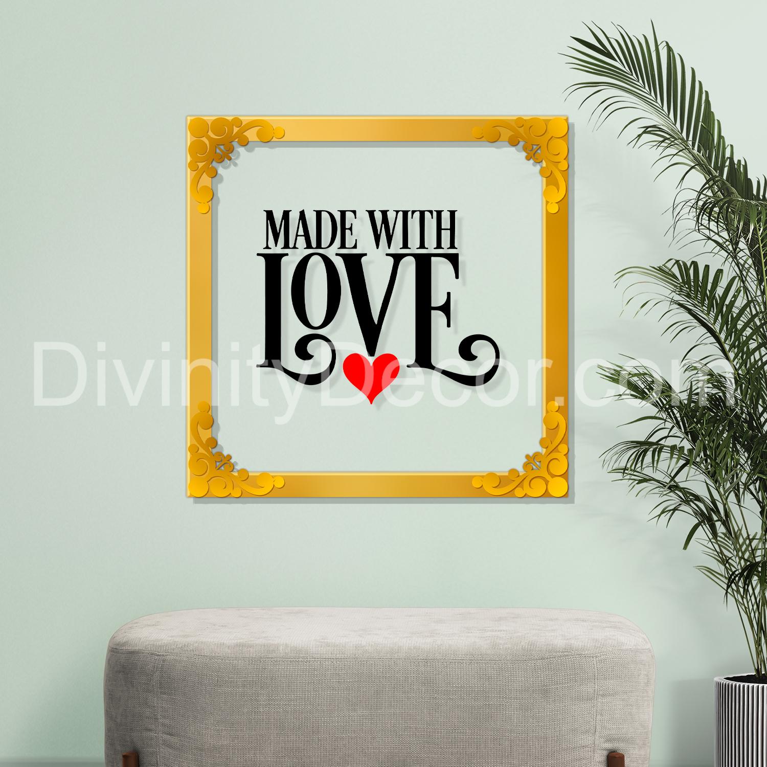 Made with love Golden Plaque for Gifting, Wall Décor Clear UV print with Golden Border-235