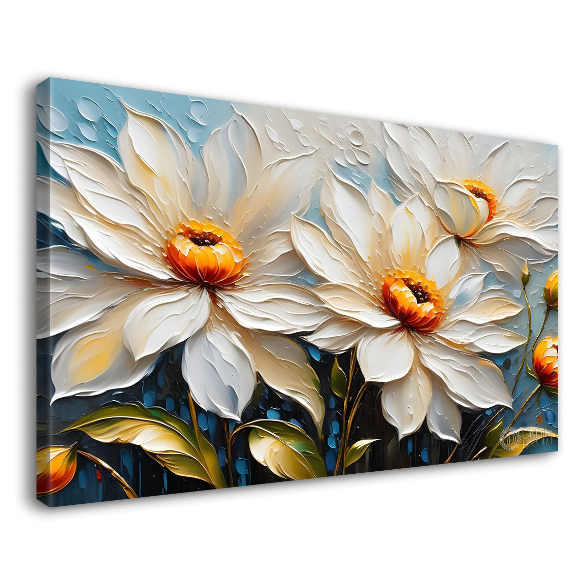 White flowers in blue background- Design - Flower-235