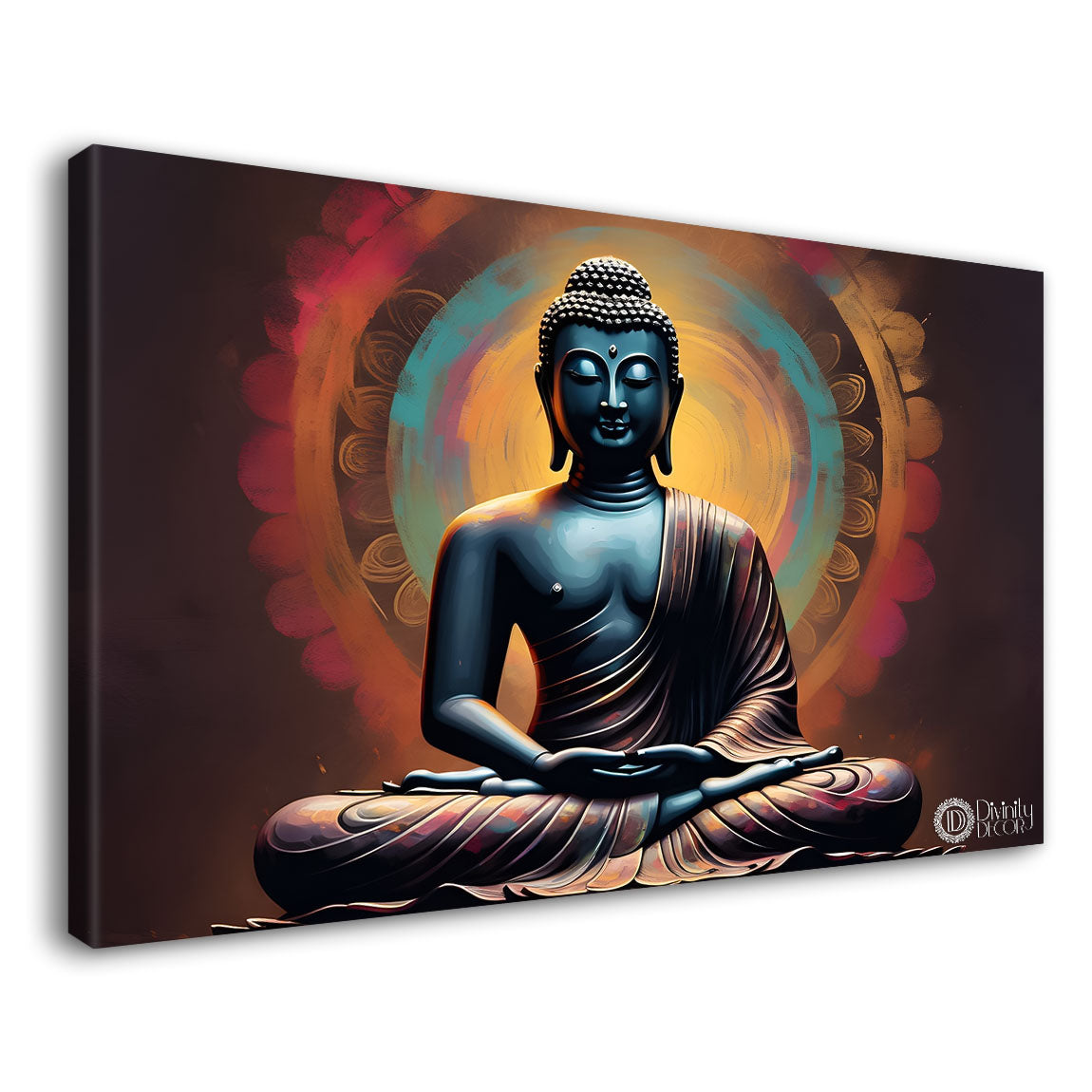 Golden buddha with red and dark textured background painting Canvas Wall Painting - Buddha-236