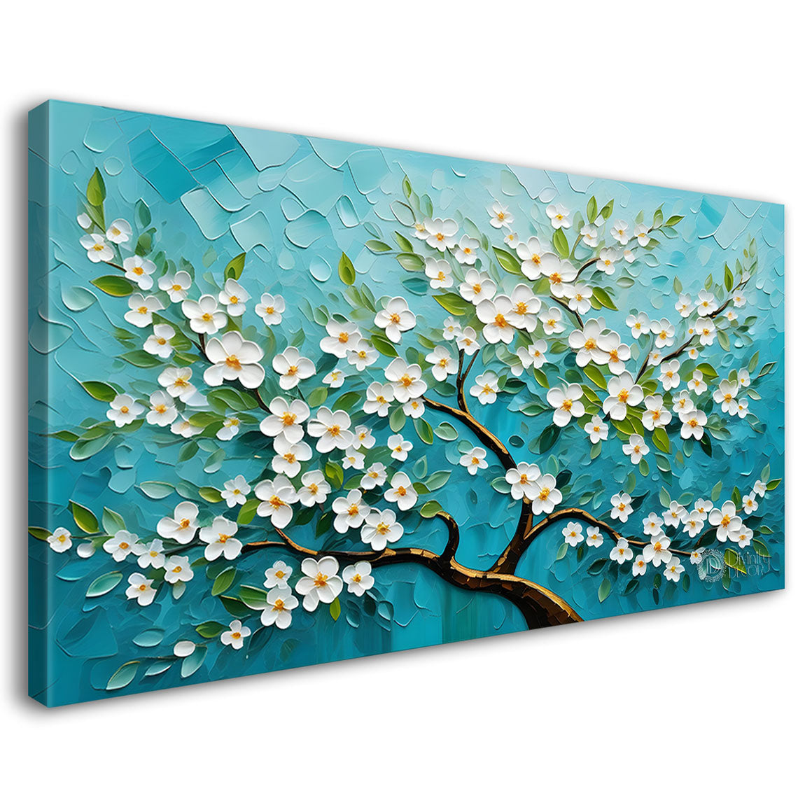 White flower tree in textured background oil painting- Design - Tree-236
