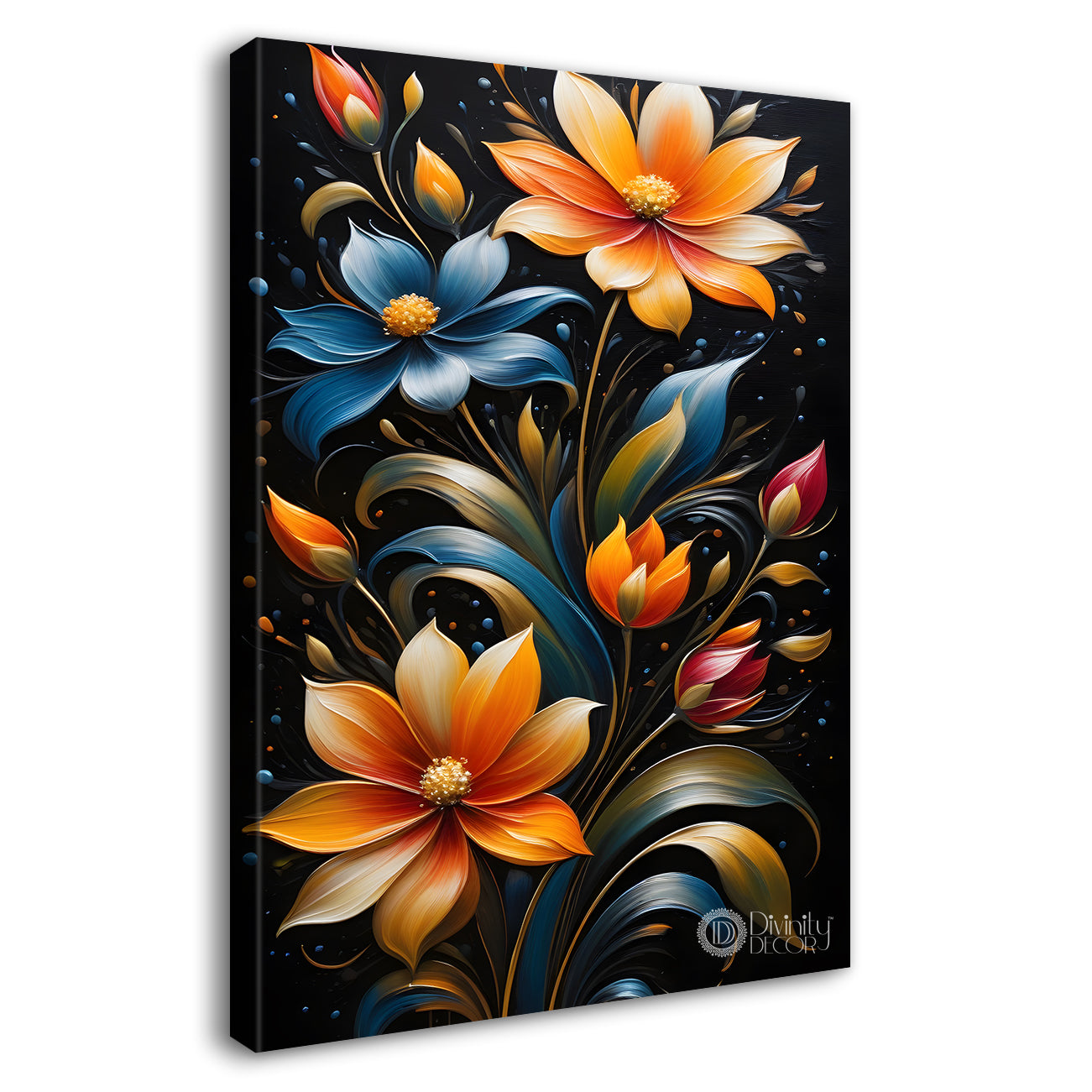Colourful flowers in dark textured painting- Flower-V-236