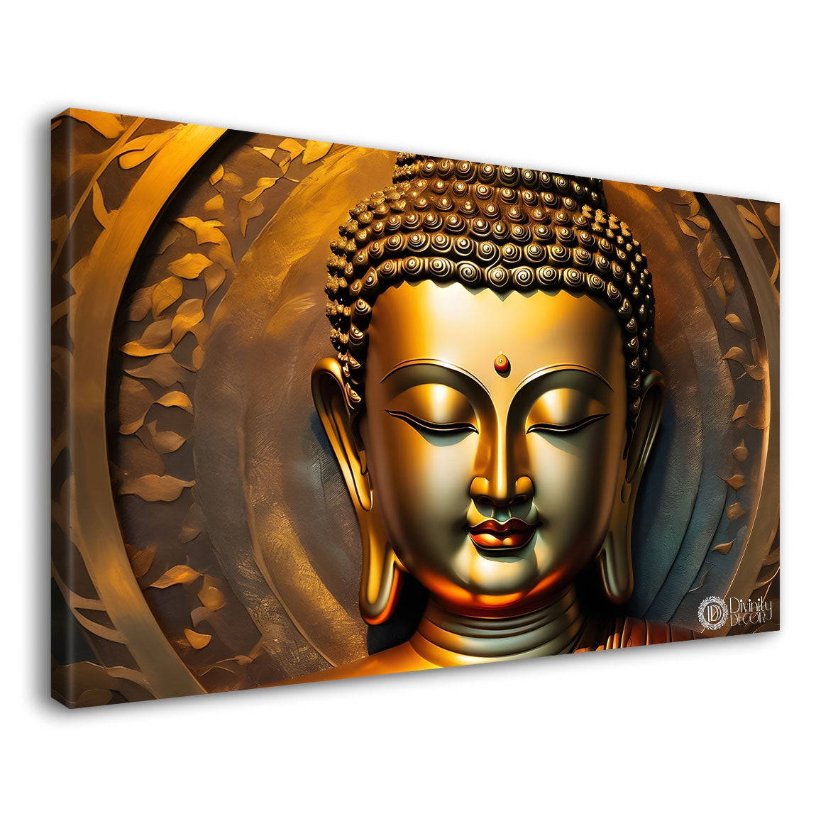 Golden buddha with golden textured background painting Canvas Wall Painting - Buddha-237