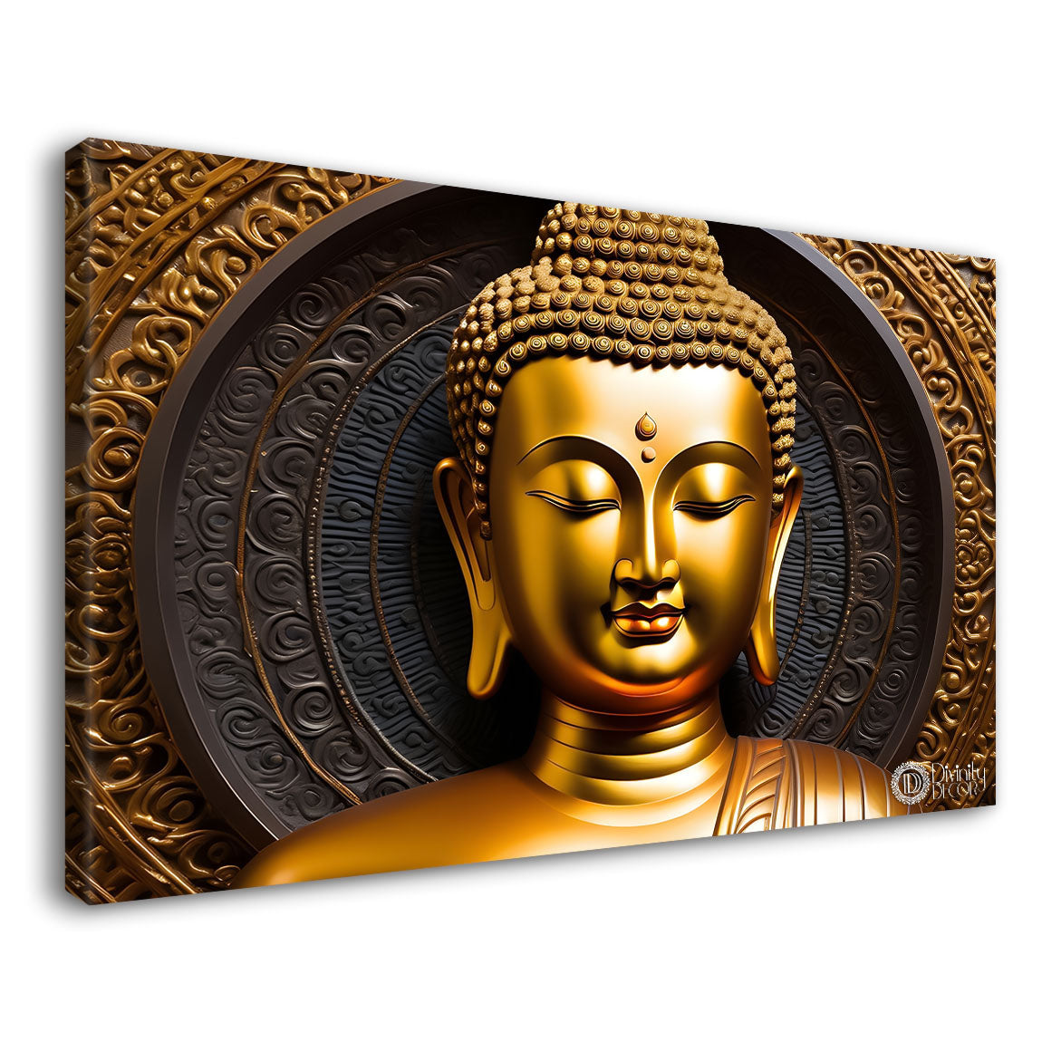 Golden buddha with golden textured background painting Canvas Wall Painting - Buddha-238