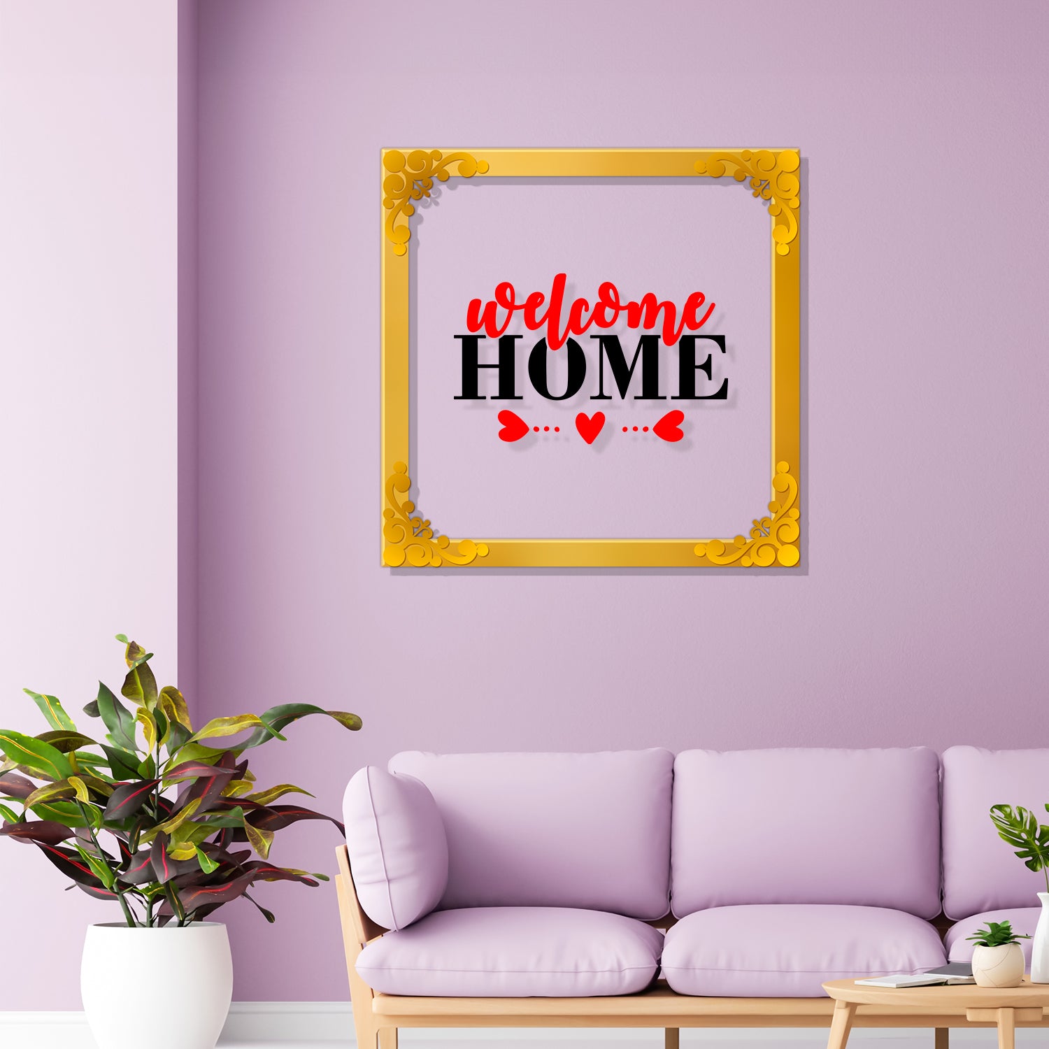 Welcome home Golden Plaque for Gifting, Wall Décor Clear UV print with Golden Border-238