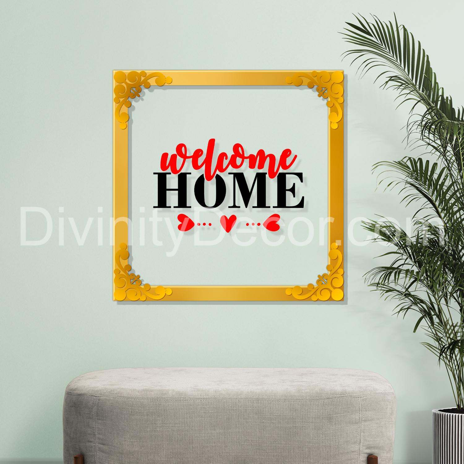 Welcome home Golden Plaque for Gifting, Wall Décor Clear UV print with Golden Border-238