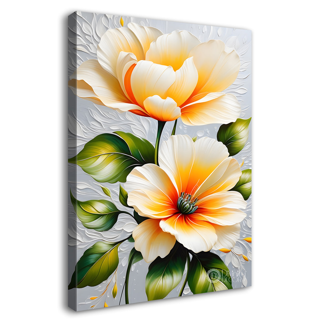 Yellow flowers in grey textured background painting- Flower-V-238