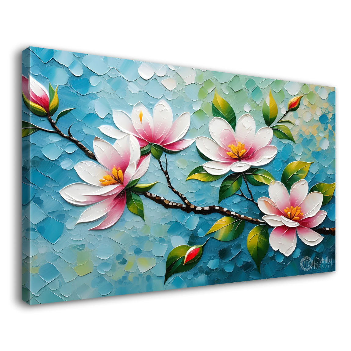 White flowers in blue background- Design - Flower-238