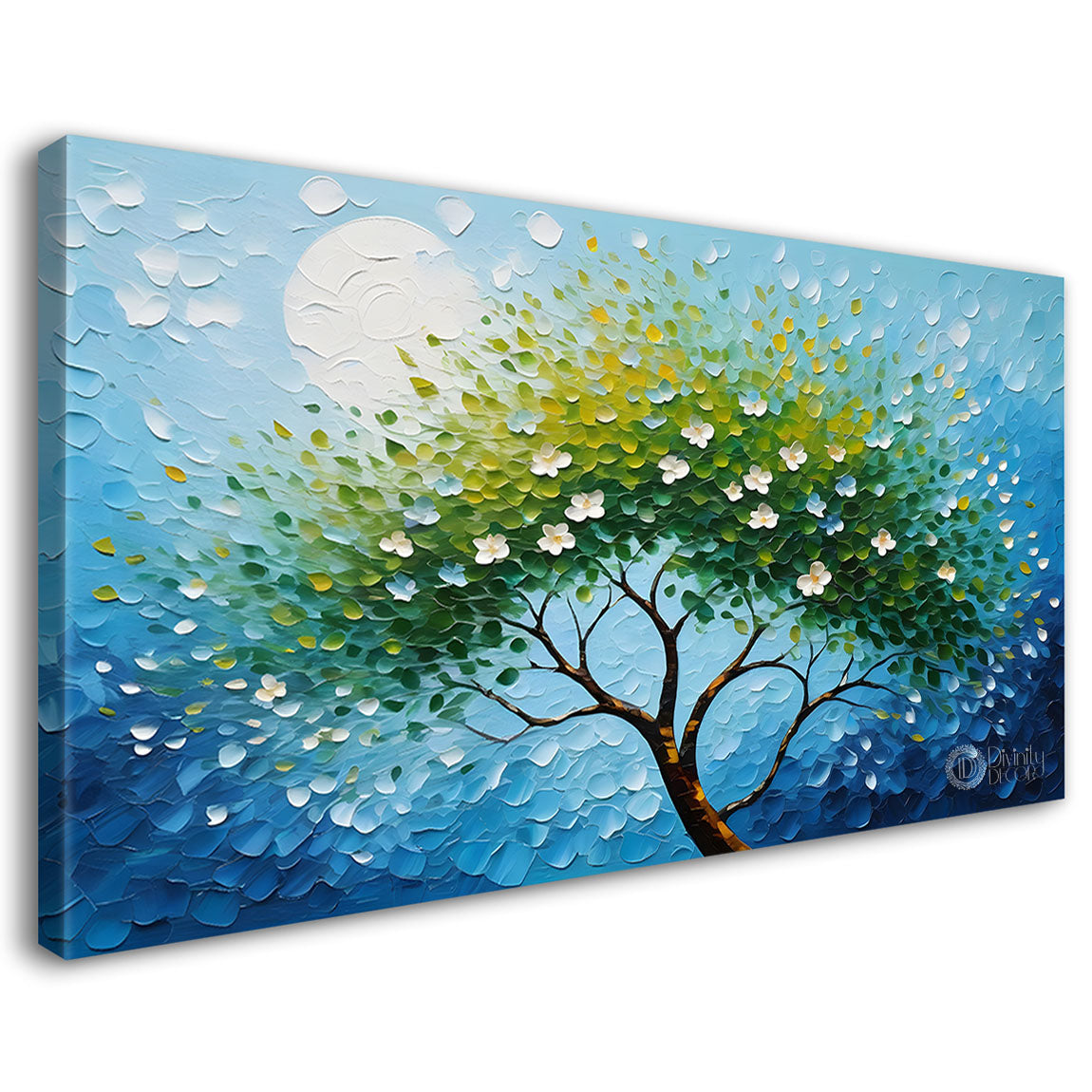White flower tree in textured background oil painting- Design - Tree-238