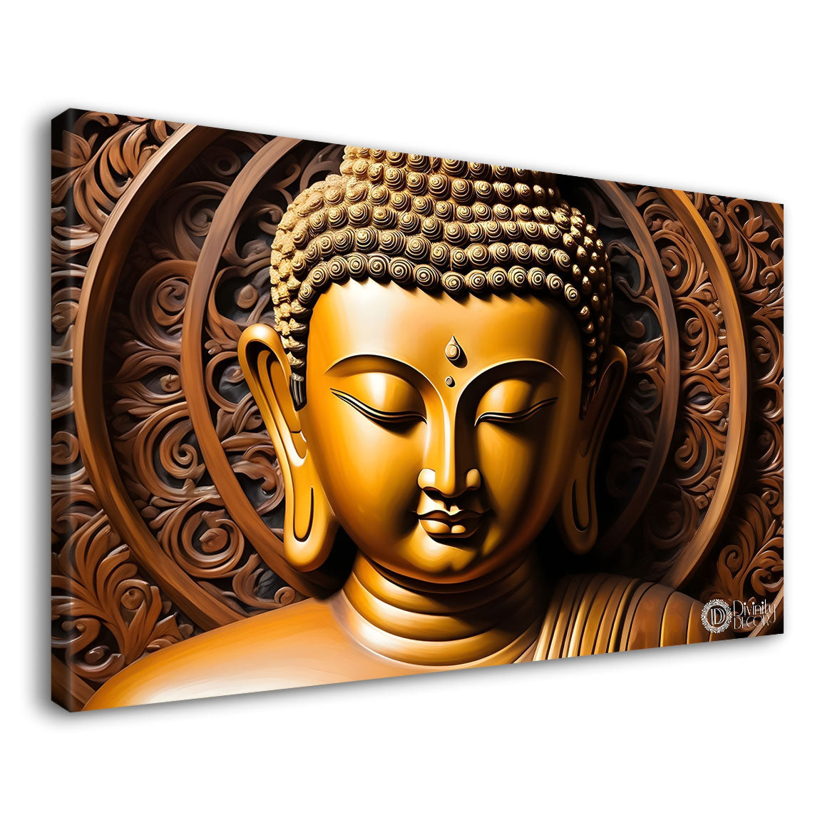 Golden buddha with golden textured background painting Canvas Wall Painting - Buddha-239