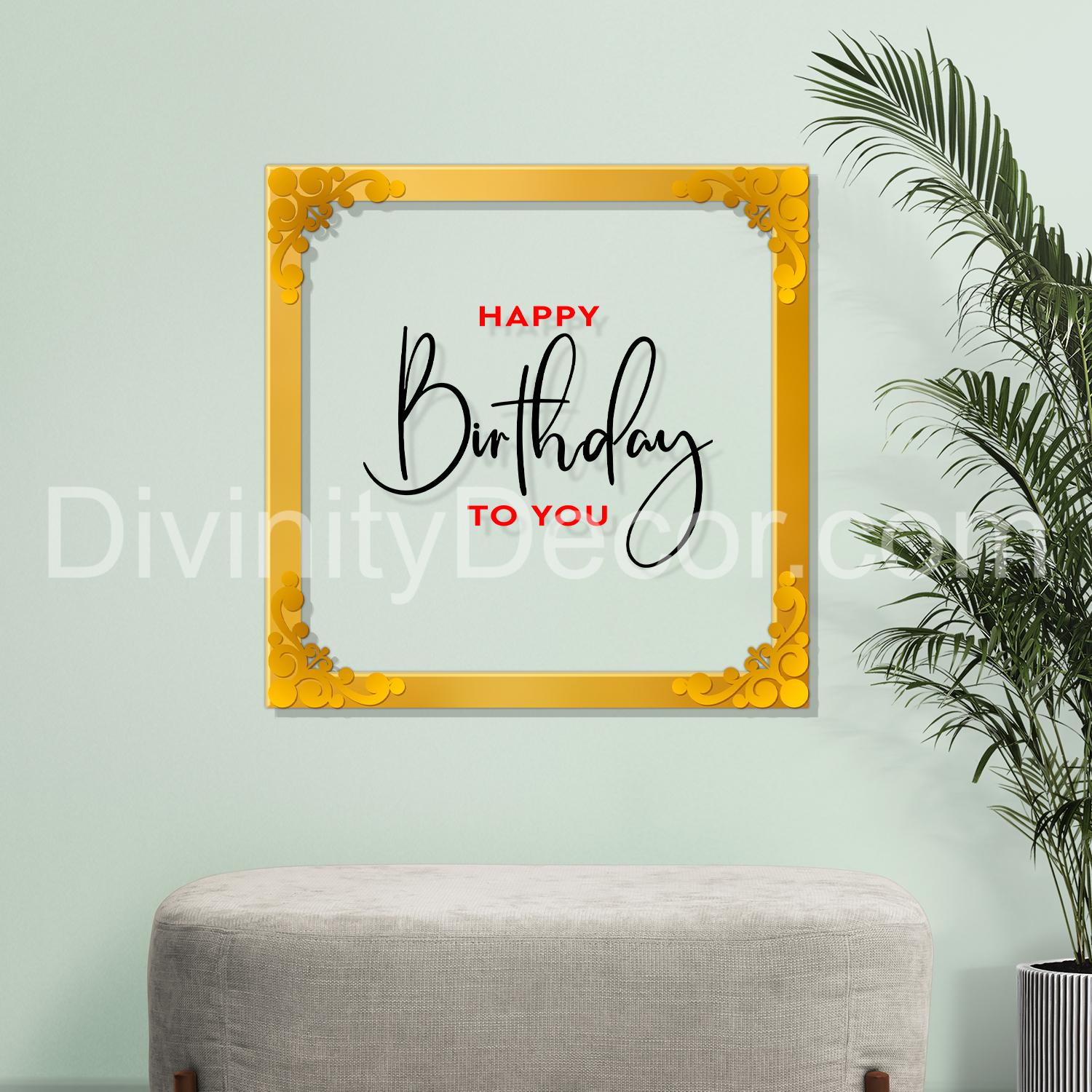 Happy birthday to you Golden Plaque for Gifting, Wall Décor Clear UV print with Golden Border-239