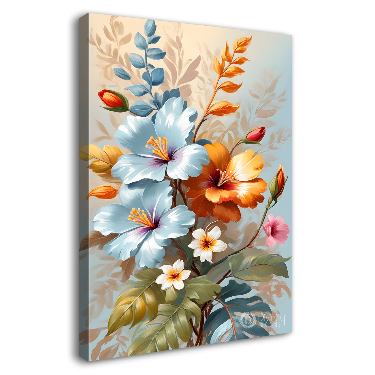 Colourful flowers in grey textured background painting- Flower-V-239