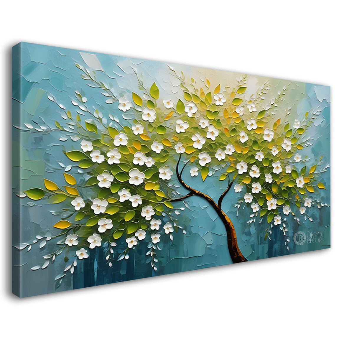 White flower tree in textured background oil painting- Design - Tree-239
