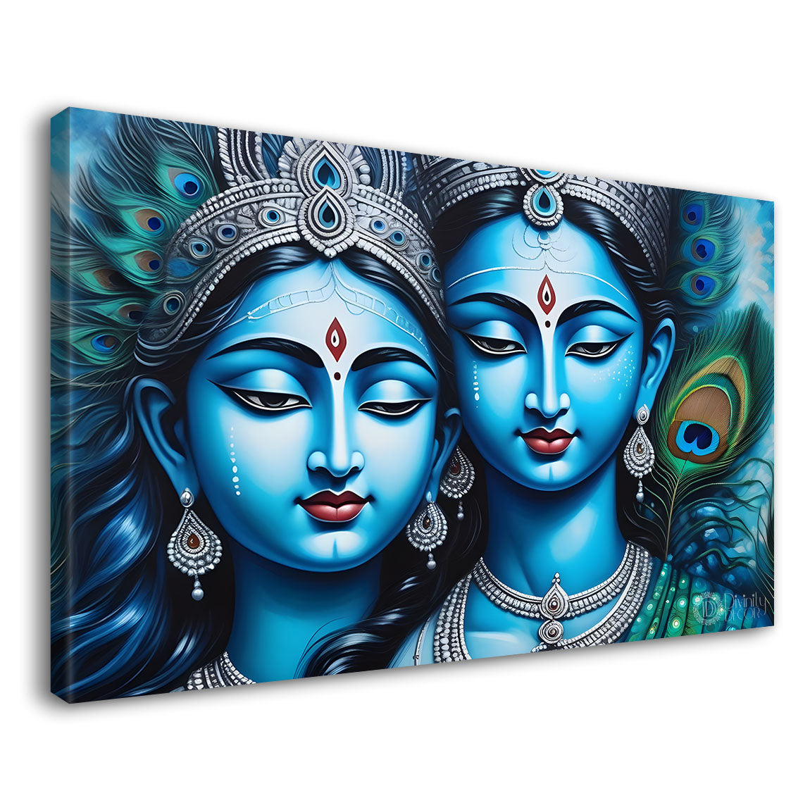 Blue face Krishna and Radha textured painting Canvas Painting - Design - Krishna-23