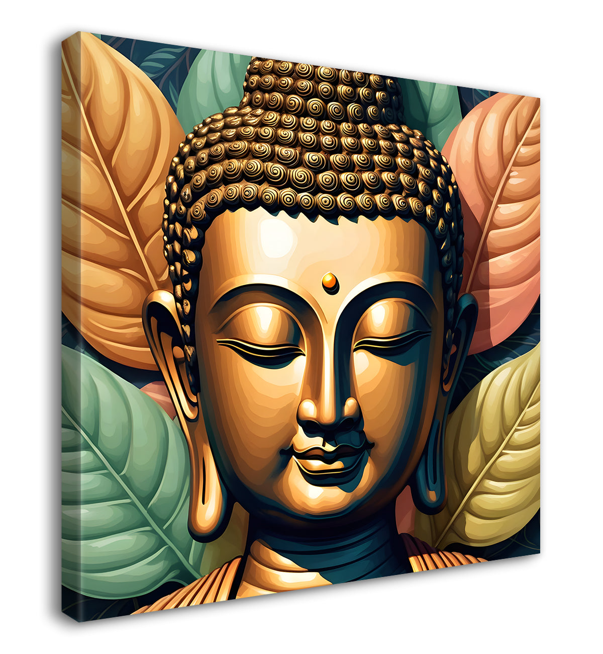 Golden Buddha Painting with leaf 24x24 inch Buddha-S-23