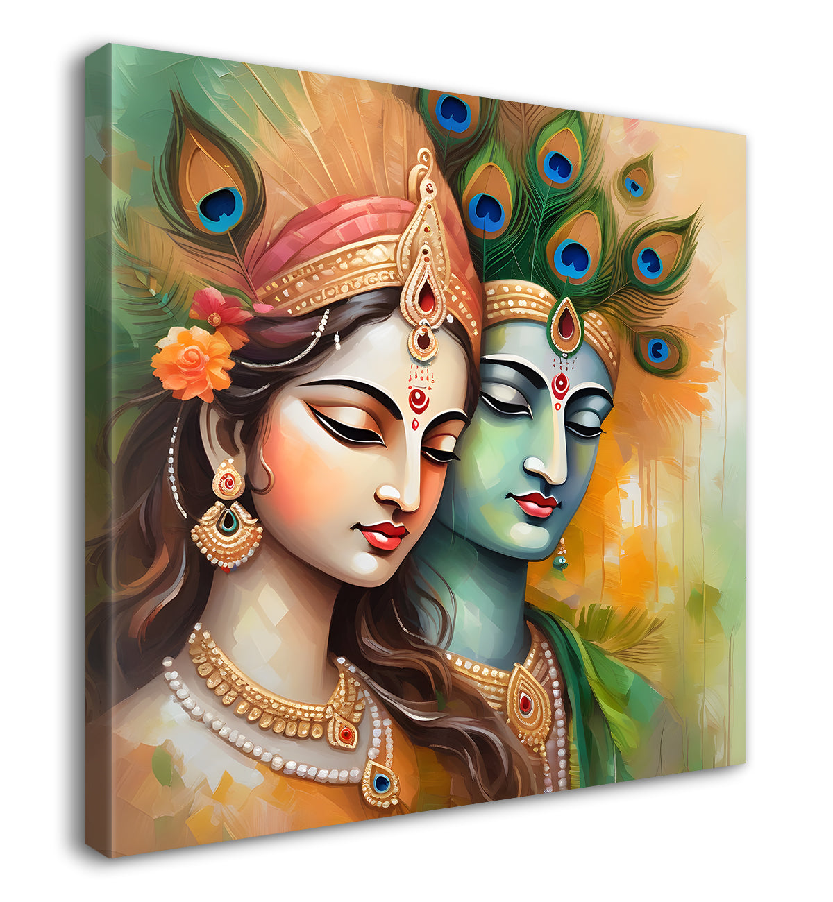 Krishna and radha with light textured oil painting Canvas Painting 24X24- Design - Krishna-S-23