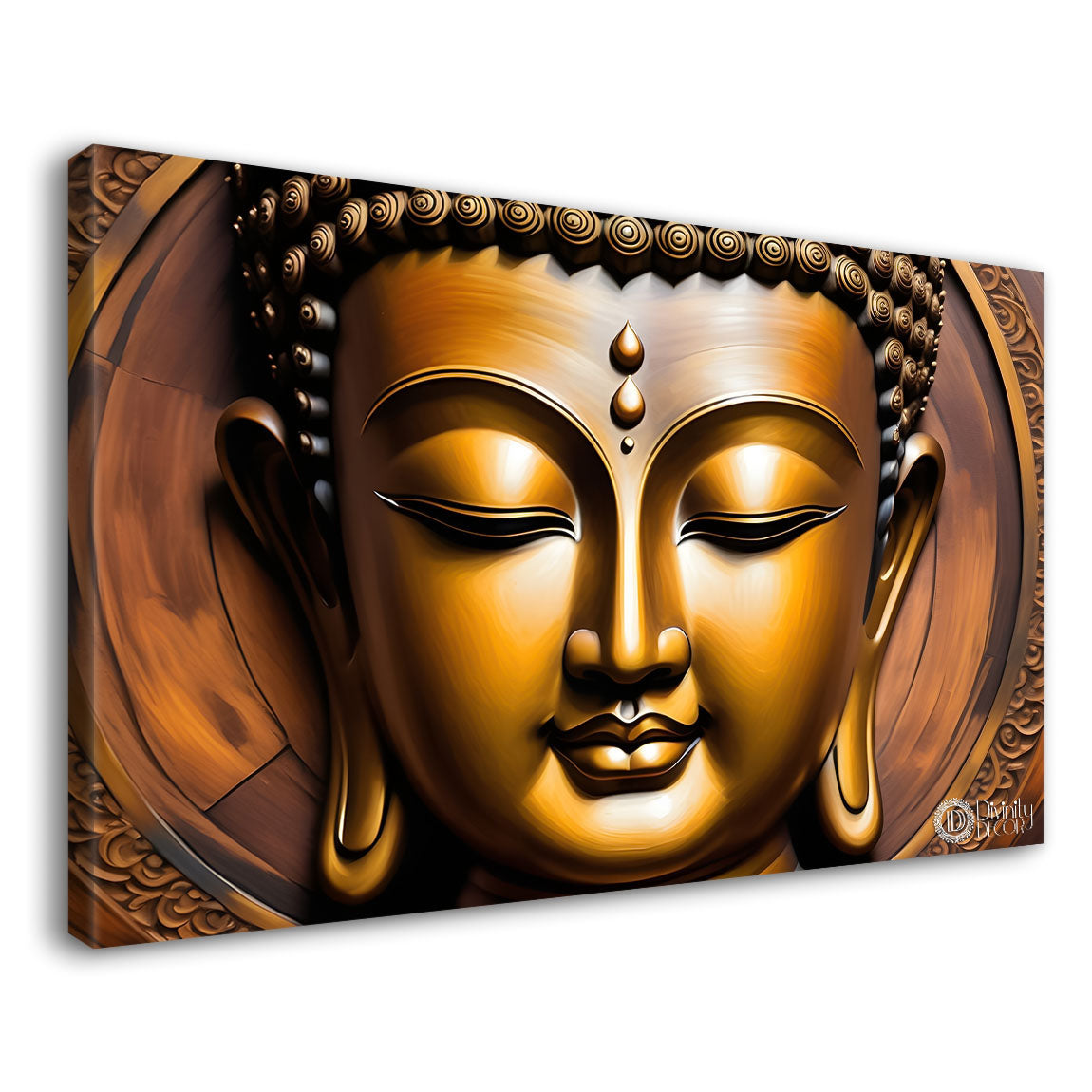 Golden buddha with golden textured background painting Canvas Wall Painting - Buddha-240