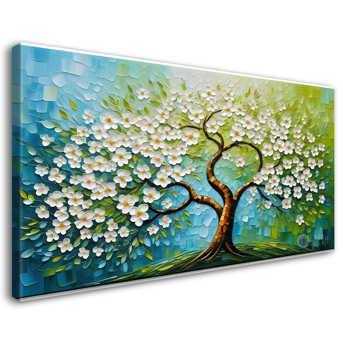 White flower tree in textured background oil painting- Design - Tree-240