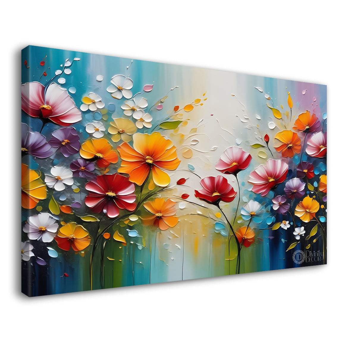 Colorful flowers in blue background- Design - Flower-240