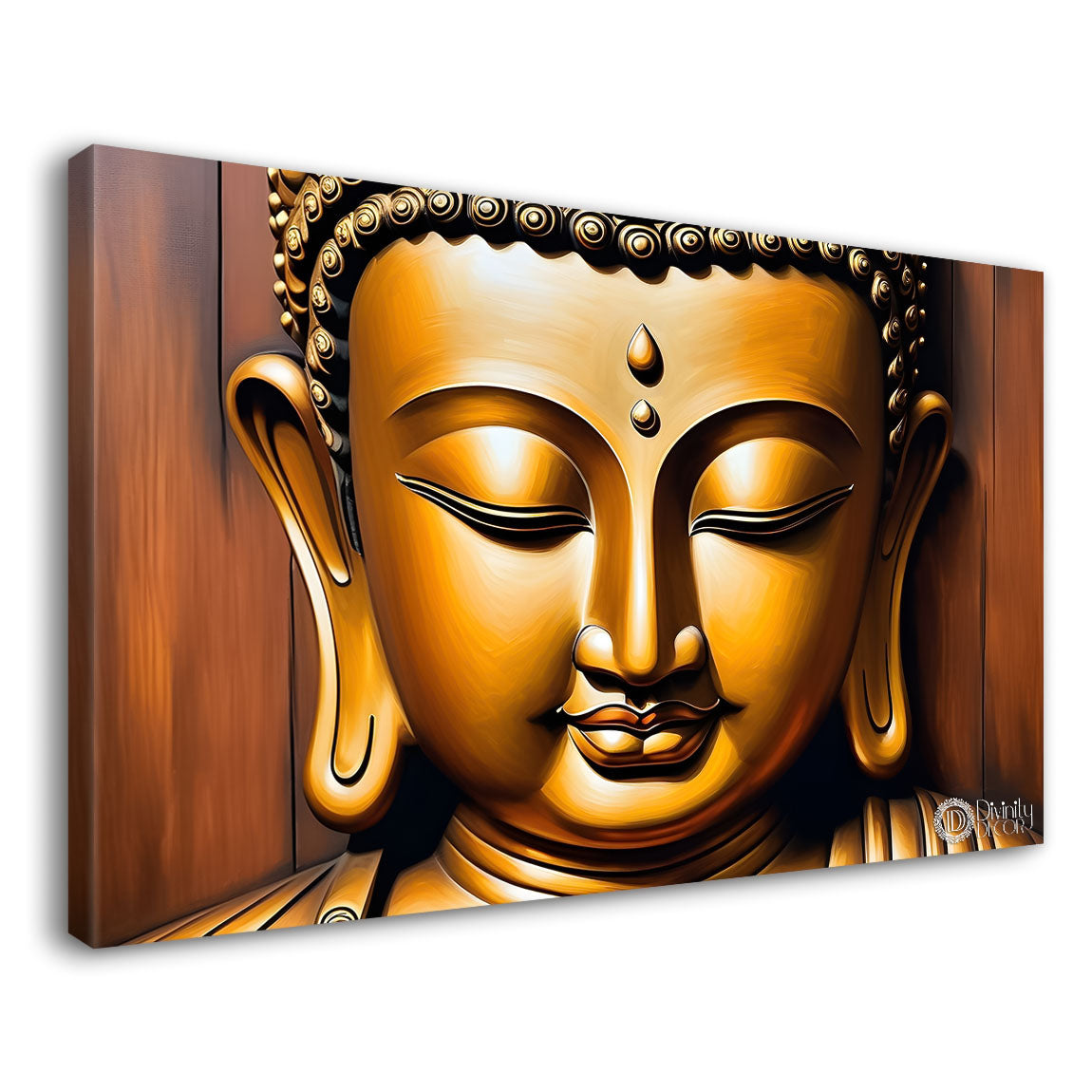 Golden buddha with golden textured background painting Canvas Wall Painting - Buddha-241