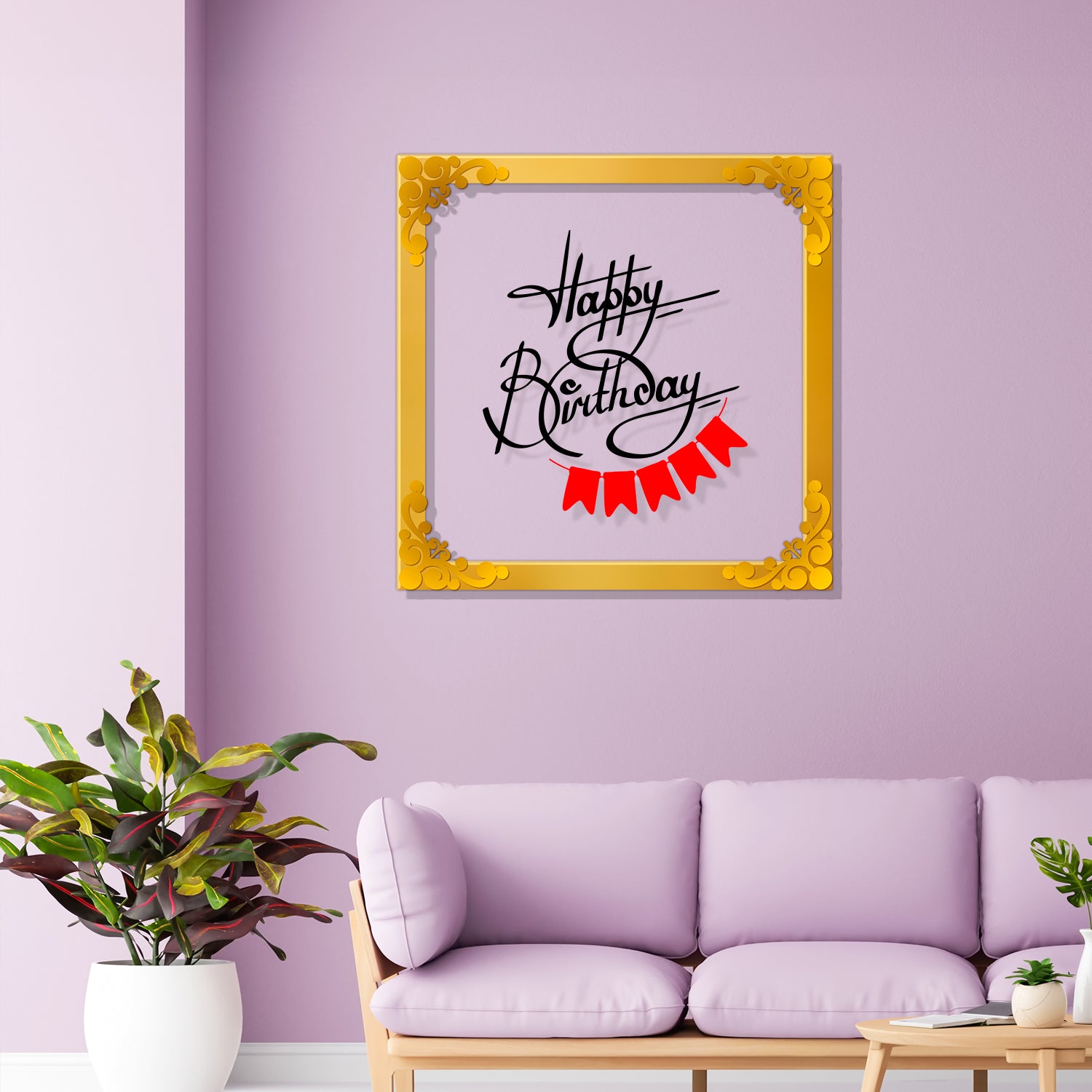 Happy birthday Golden Plaque for Gifting, Wall Décor Clear UV print with Golden Border -241