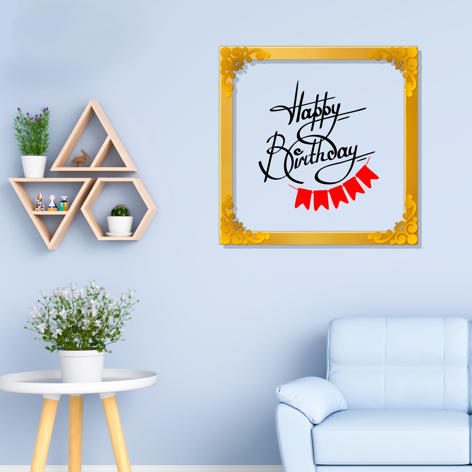 Happy birthday Golden Plaque for Gifting, Wall Décor Clear UV print with Golden Border -241