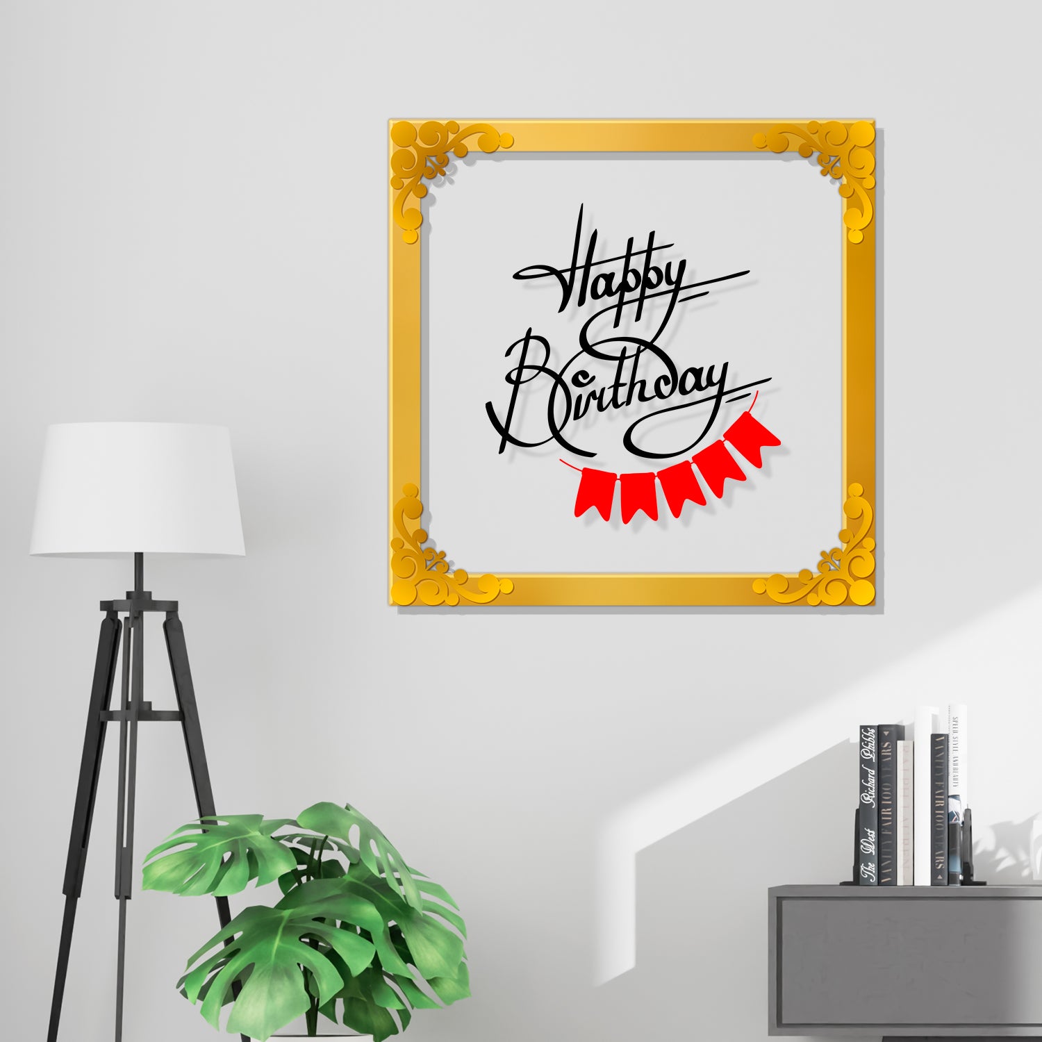 Happy birthday Golden Plaque for Gifting, Wall Décor Clear UV print with Golden Border -241
