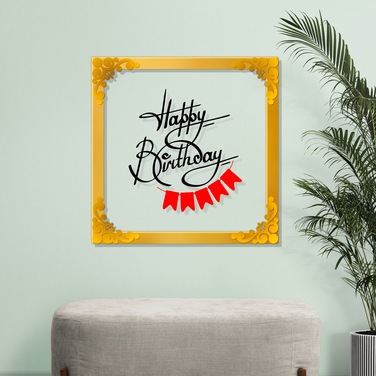Happy birthday Golden Plaque for Gifting, Wall Décor Clear UV print with Golden Border -241
