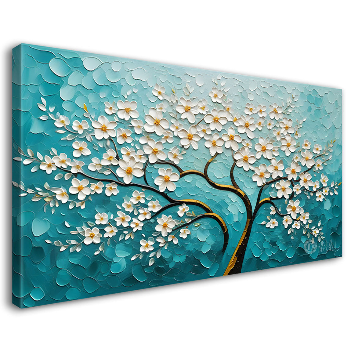 White flower tree in textured background oil painting- Design - Tree-241
